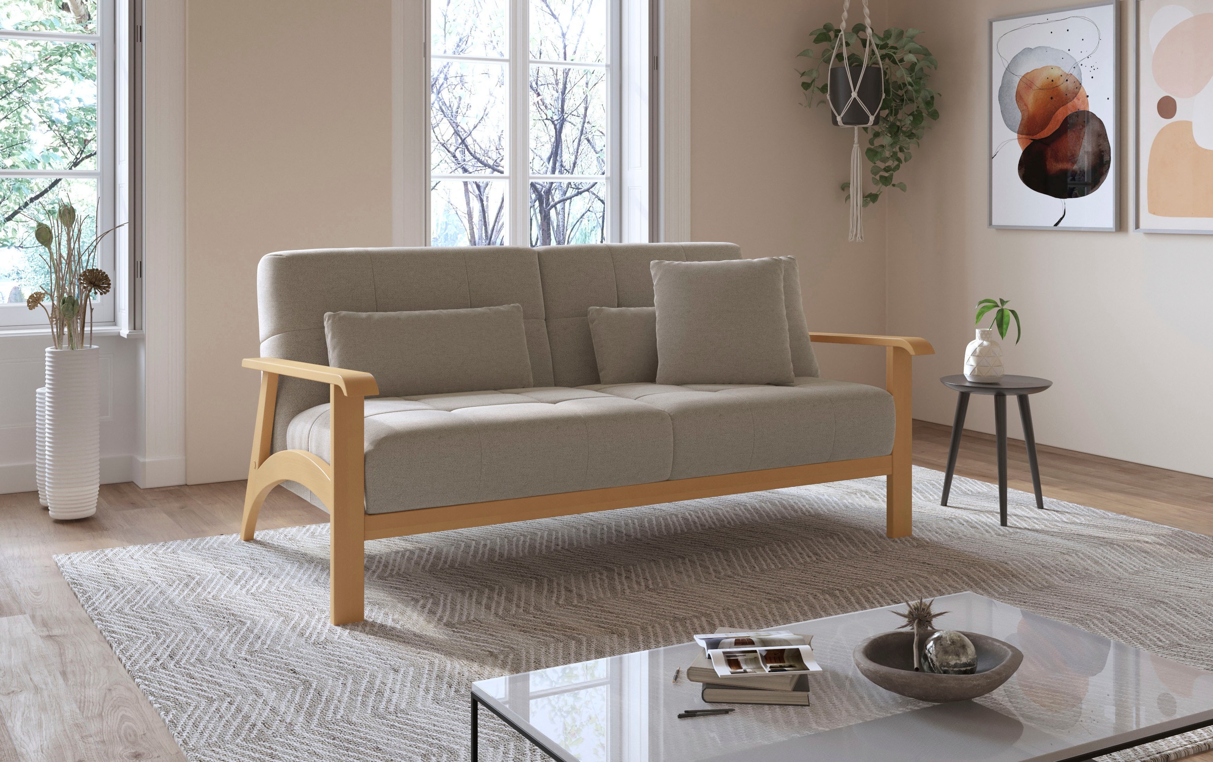 sit&more 2,5-Sitzer »Billund«, Armlehnen aus eichefarbigem Buchenholz, verschiedene Bezüge und Farben