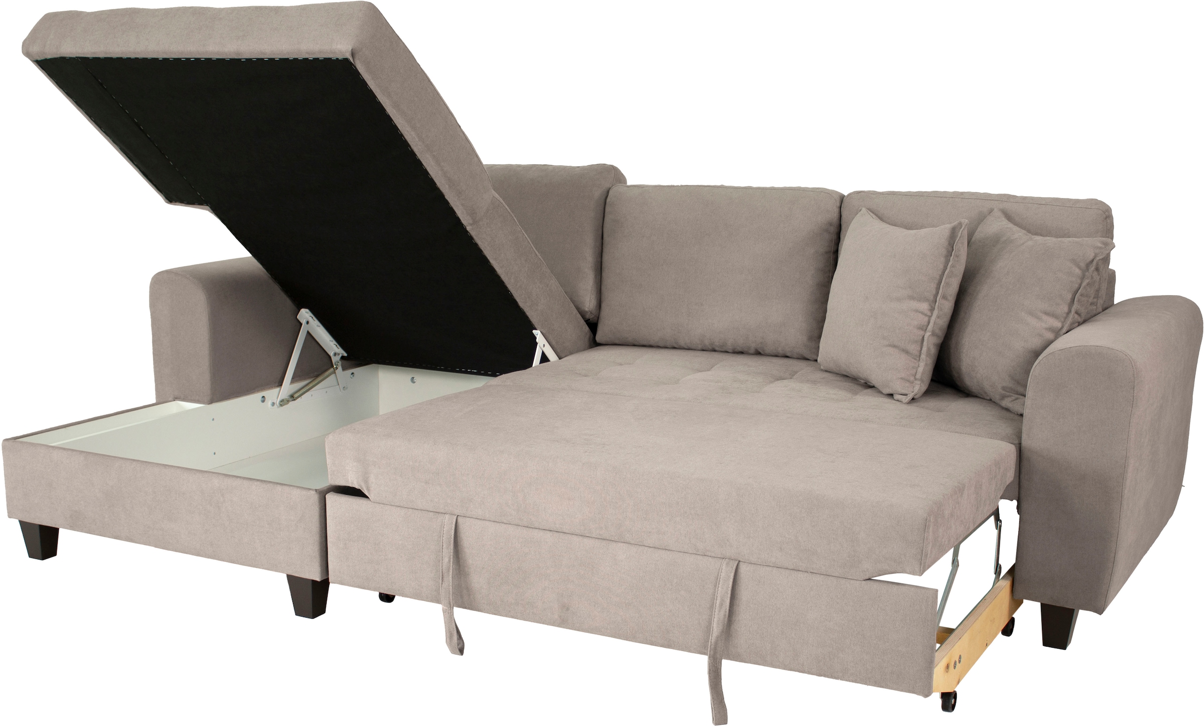 OTTO home Ecksofa »Moritz L-Form, B: 265 cm« mit Schlaffunktion, Bettkasten & Zierkissen