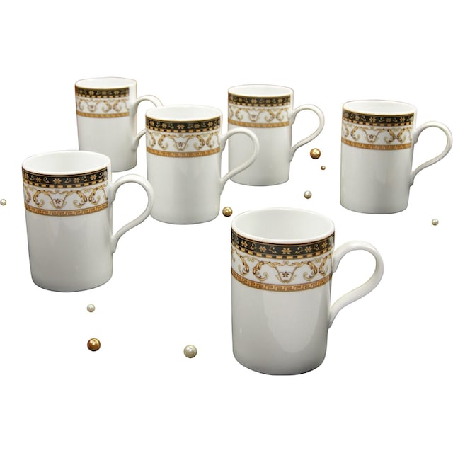 CreaTable Becher »Kaffeebecher Majestosa«, (Set, 6 tlg.), Dekor schwarz  abgesetzt, Tassen Set, 6-teilig mit 3 Jahren XXL Garantie
