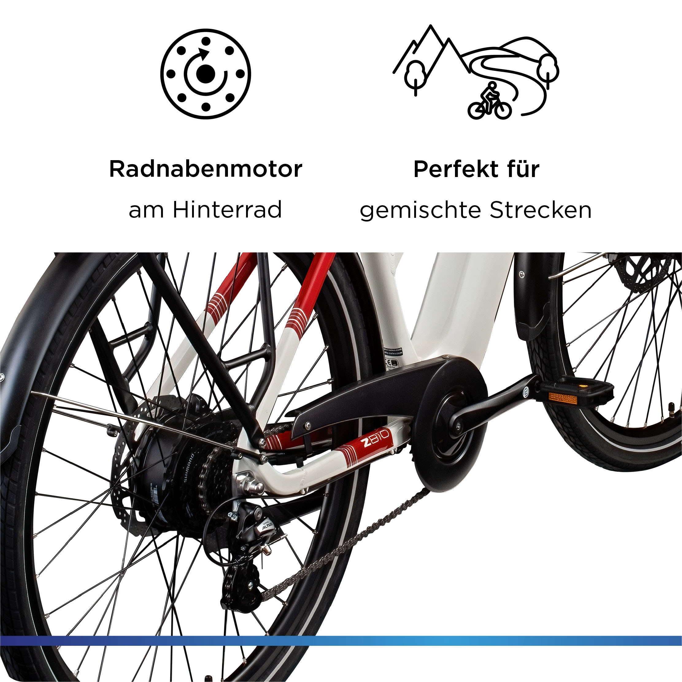 Zündapp »Z810« 8 Gang Shimano Altus RD-M310 Schaltwerk Kettenschaltung Heckmotor 250 W Pedelec, Elektrofahrrad für Damen und Herren