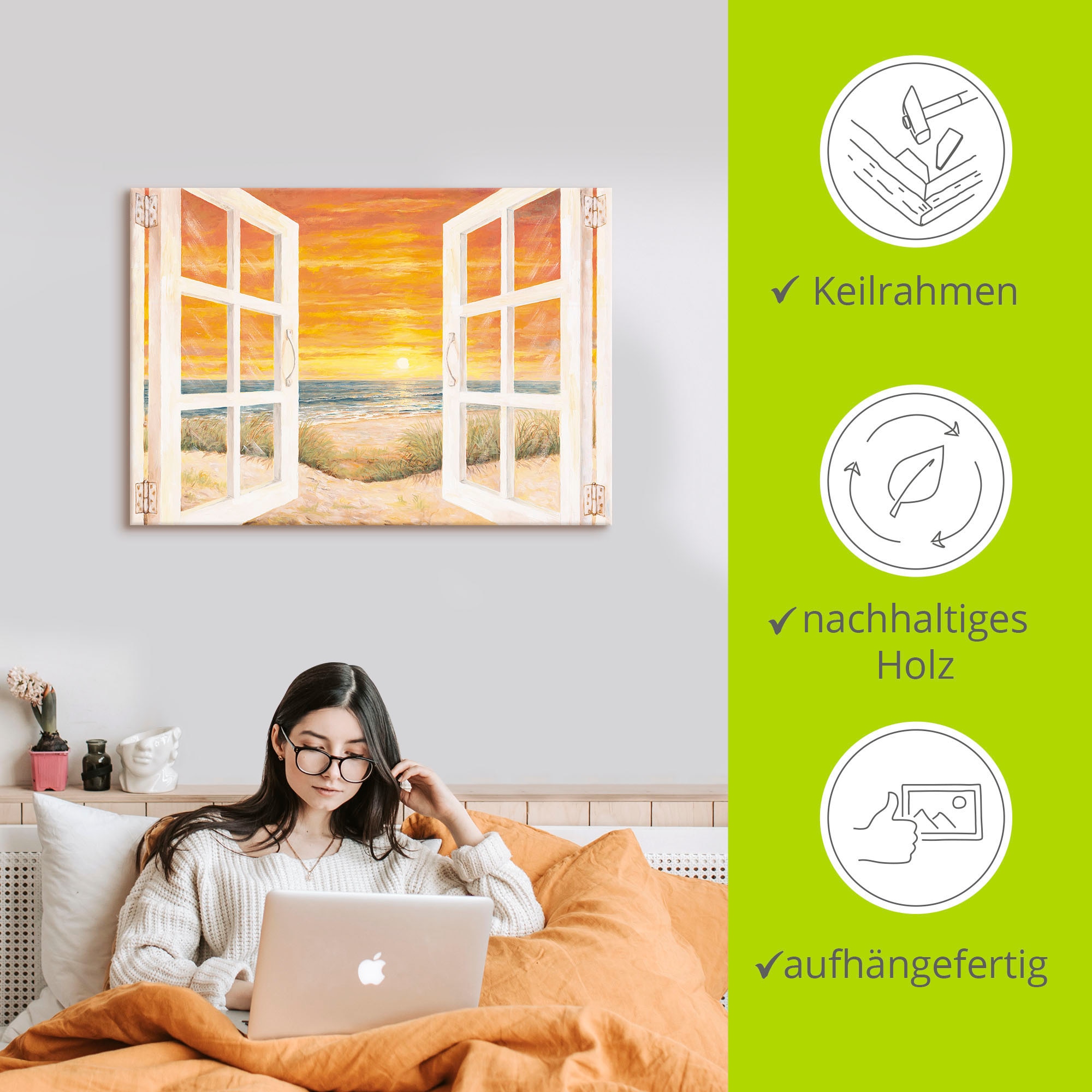 Artland Leinwandbild »Fenster zum Meer« Meer Bilder 1 Stk. tlg. auf Holzrahmen gespannt