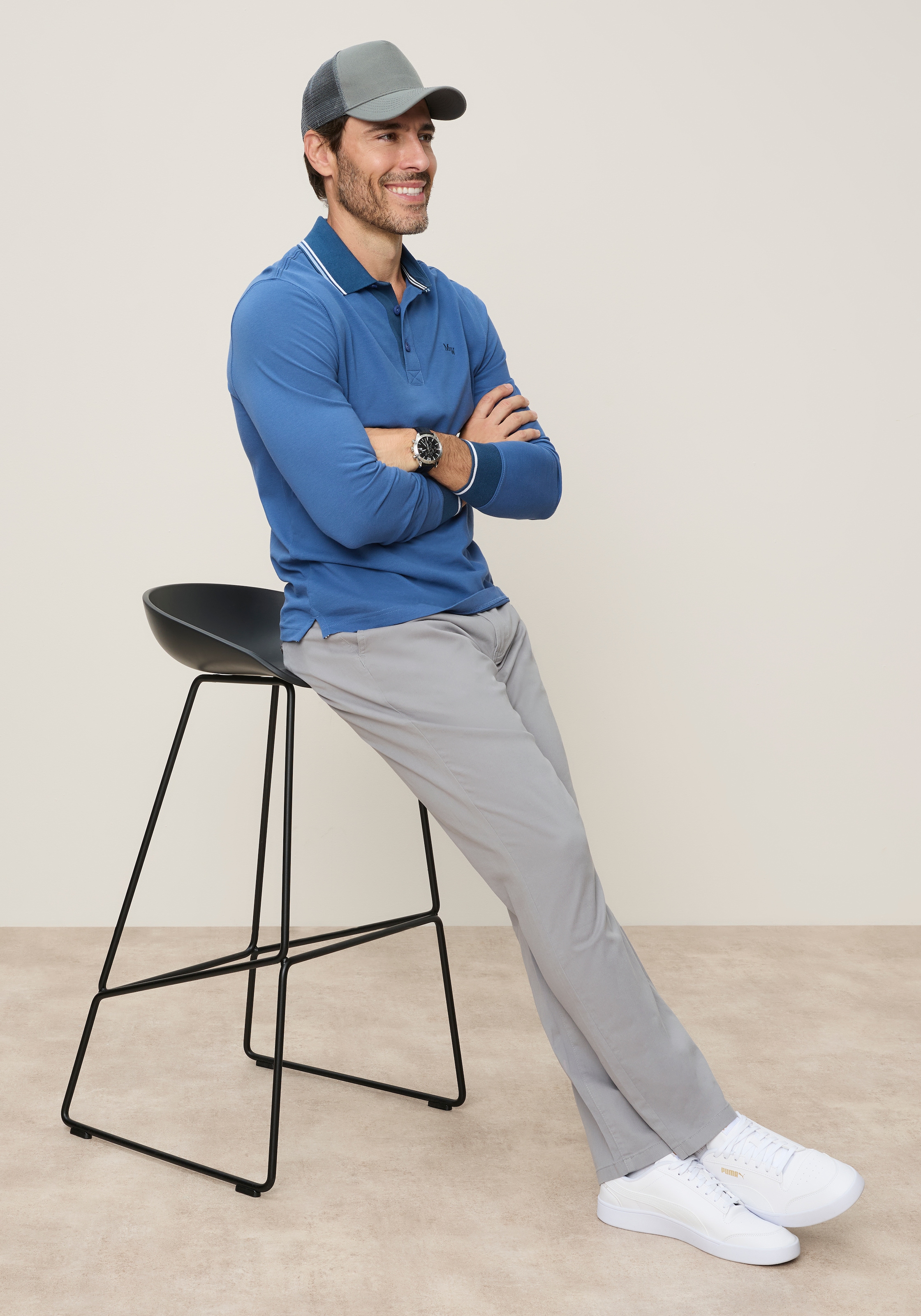 Man's World Poloshirt normale Passform, mit Langarm, klassischer Casual-Look