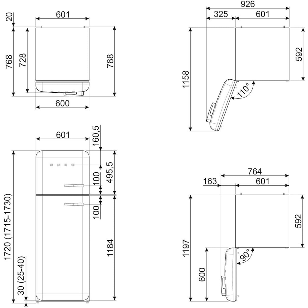 Smeg Kühl-/Gefrierkombination »FAB30«, FAB30LRD5, 172 cm hoch, 60,1 cm breit