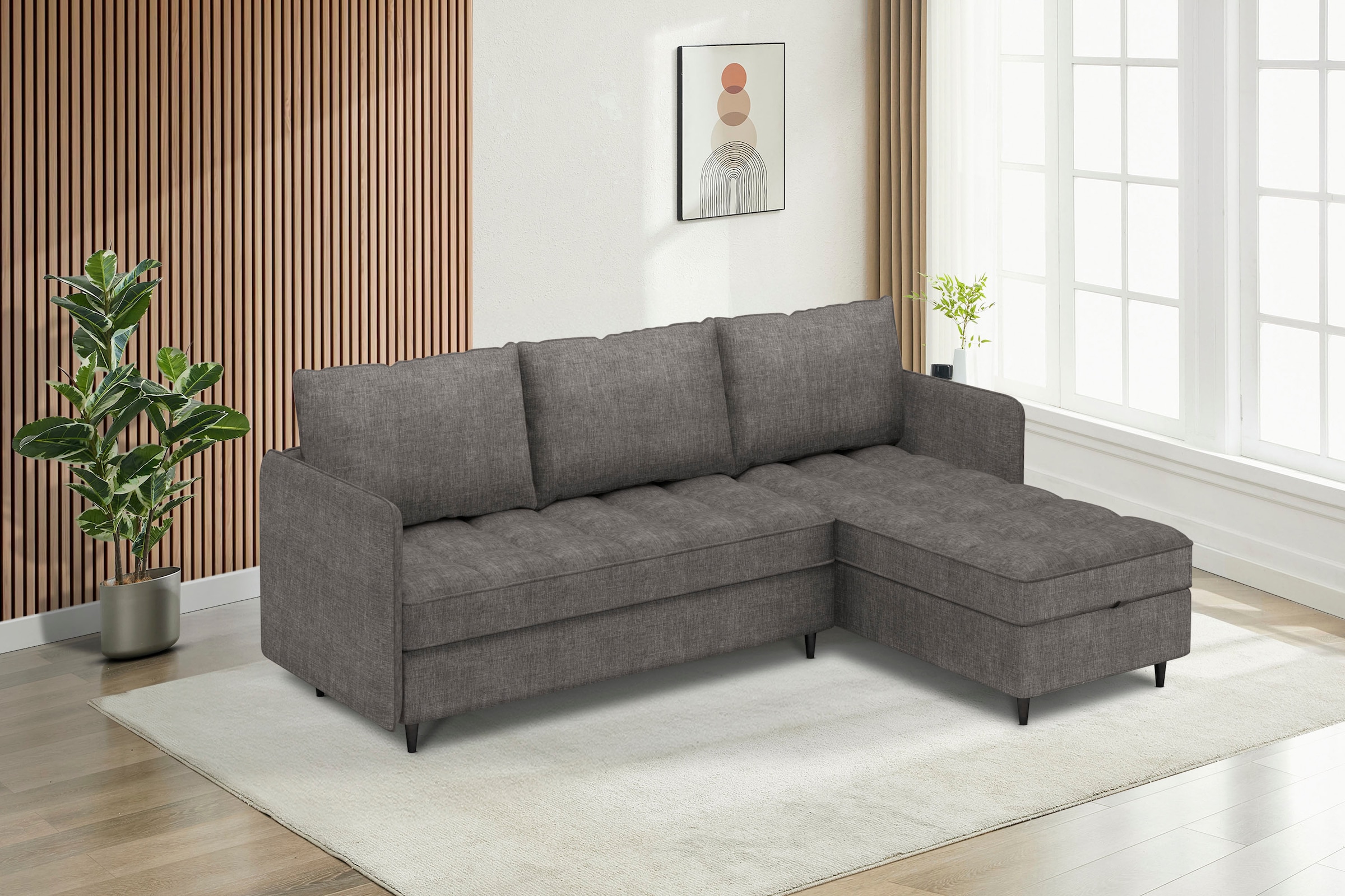 Dorel Home Ecksofa »LINDHUS, L-Form, verschiedene Stellvarianten, Loungesofa, Schlaf-Liege«, Wohnlandschaft, mit Recamiere, großer Bettkasten, Cord, Chenille