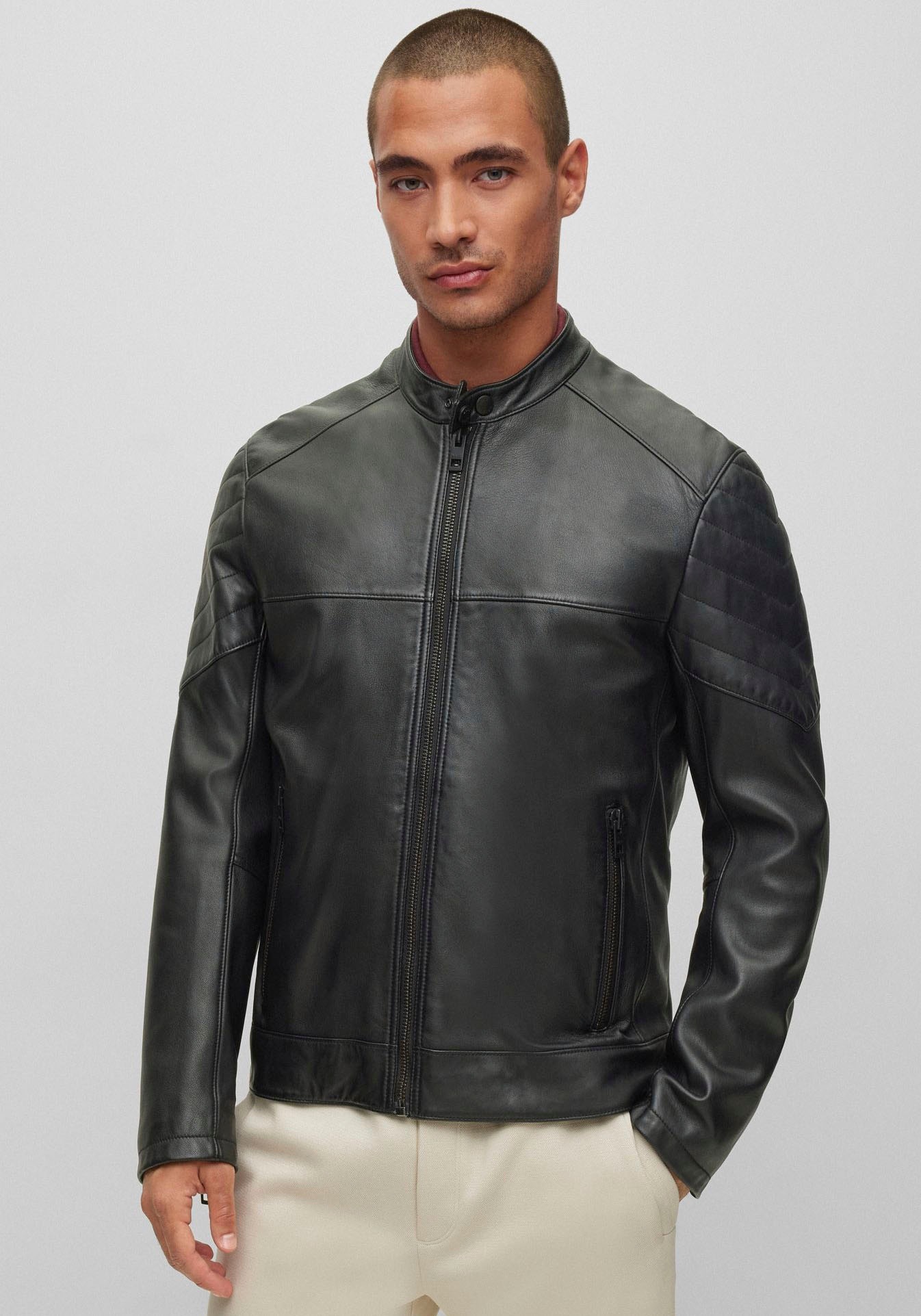 BOSS ORANGE Lederjacke »Joset 10238644 01«, mit rockigen Steppnähten kaufen