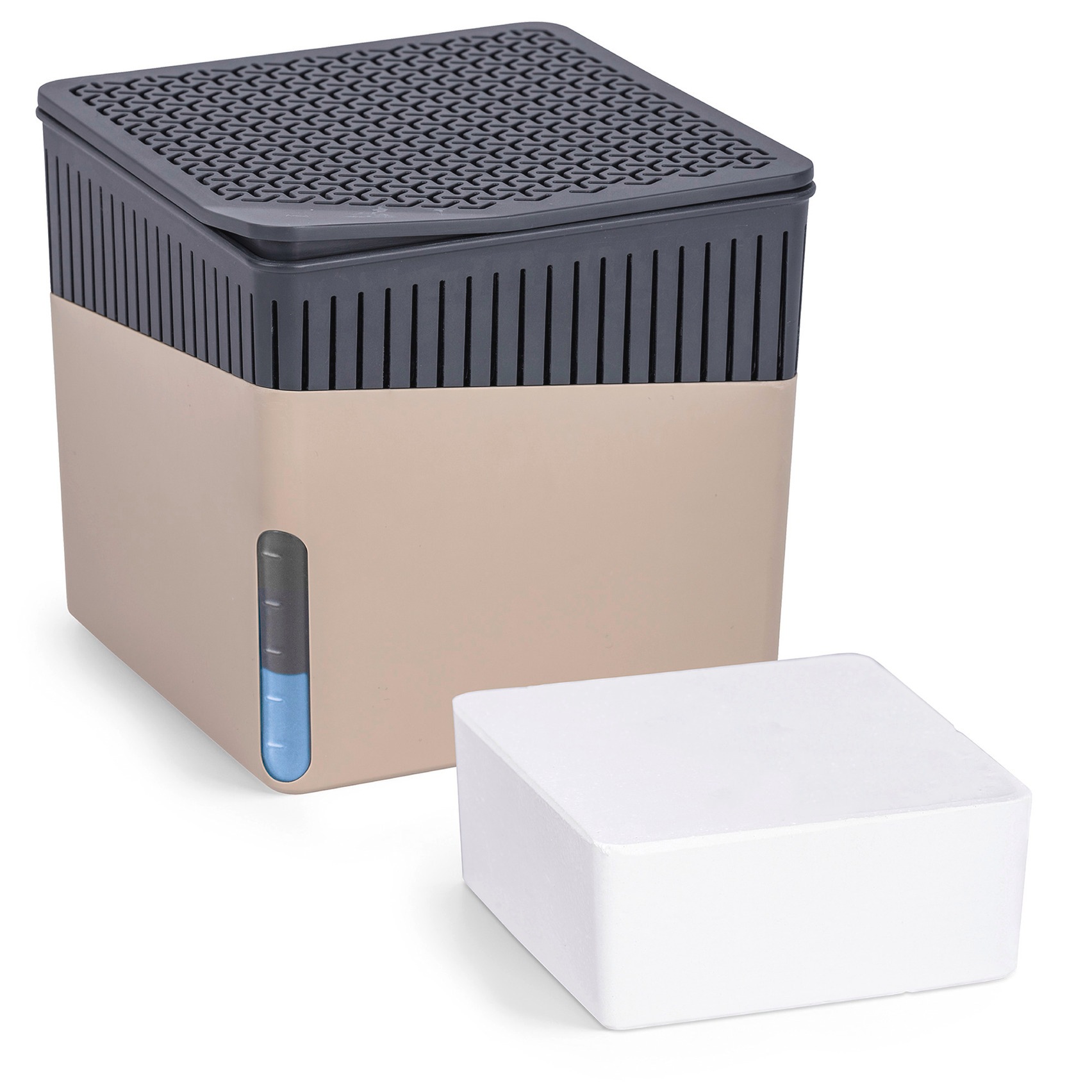 Déshumidificateur Cube Wenko 1000 g Beige sans électricité absorbeur d'humidité design pour maison et voiture jusqu'à 80 m³ 1000 g de calcium