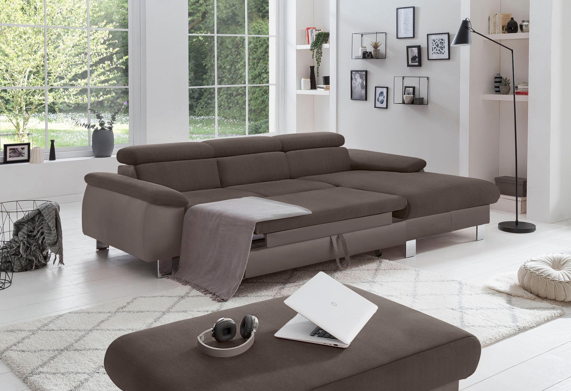 COTTA Polstergarnitur »Komaris L-Form«, (Set), Set bestehend aus: Ecksofa mit Kopfteilverstellung & Hocker