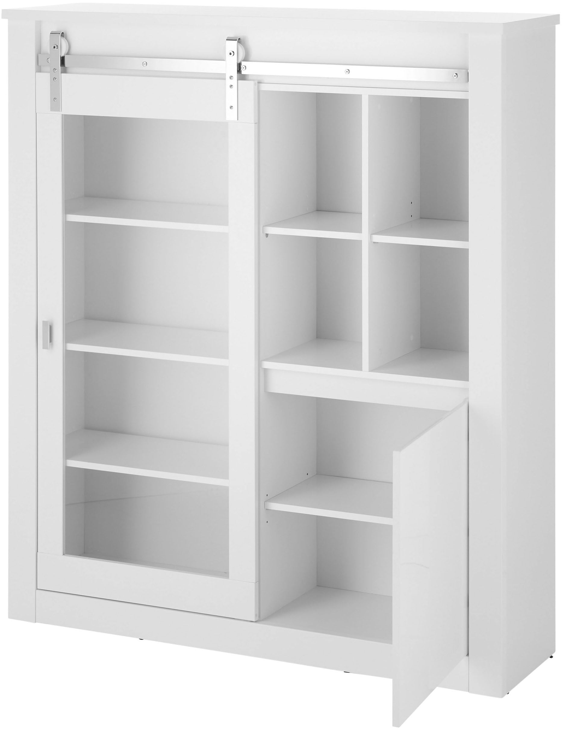 Home affaire Vitrine »Daytona, moderner Hochschrank, Glasvitrine in Weiß Hochglanz« mit Schiebetürenbeschlag in Chrom-Optik, ausreichend Stauraum