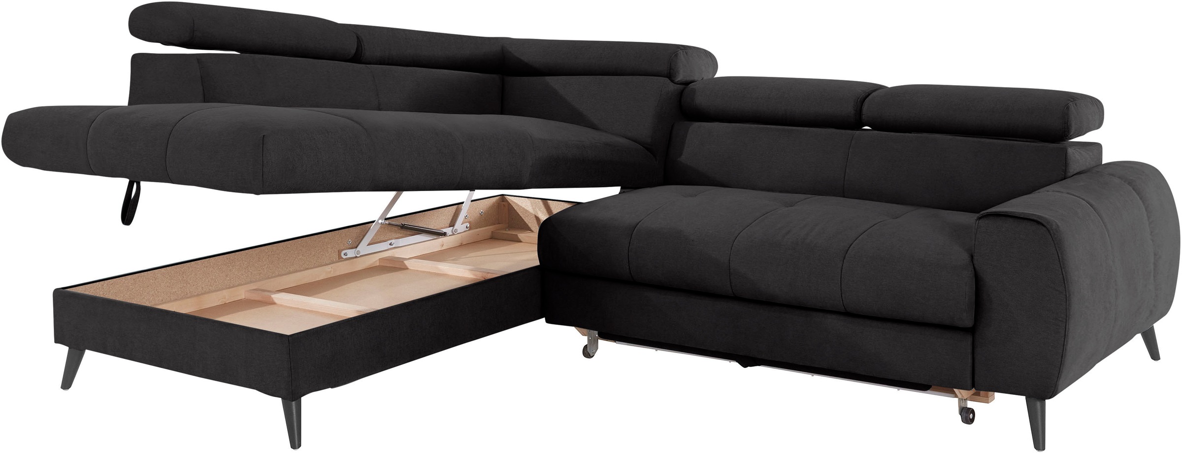 COTTA Ecksofa »Mia L-Form mit 3 Zierkissen«, wahlweise mit Bettfunktion, Bettkasten, Beleuchtung & Wireless-Charger