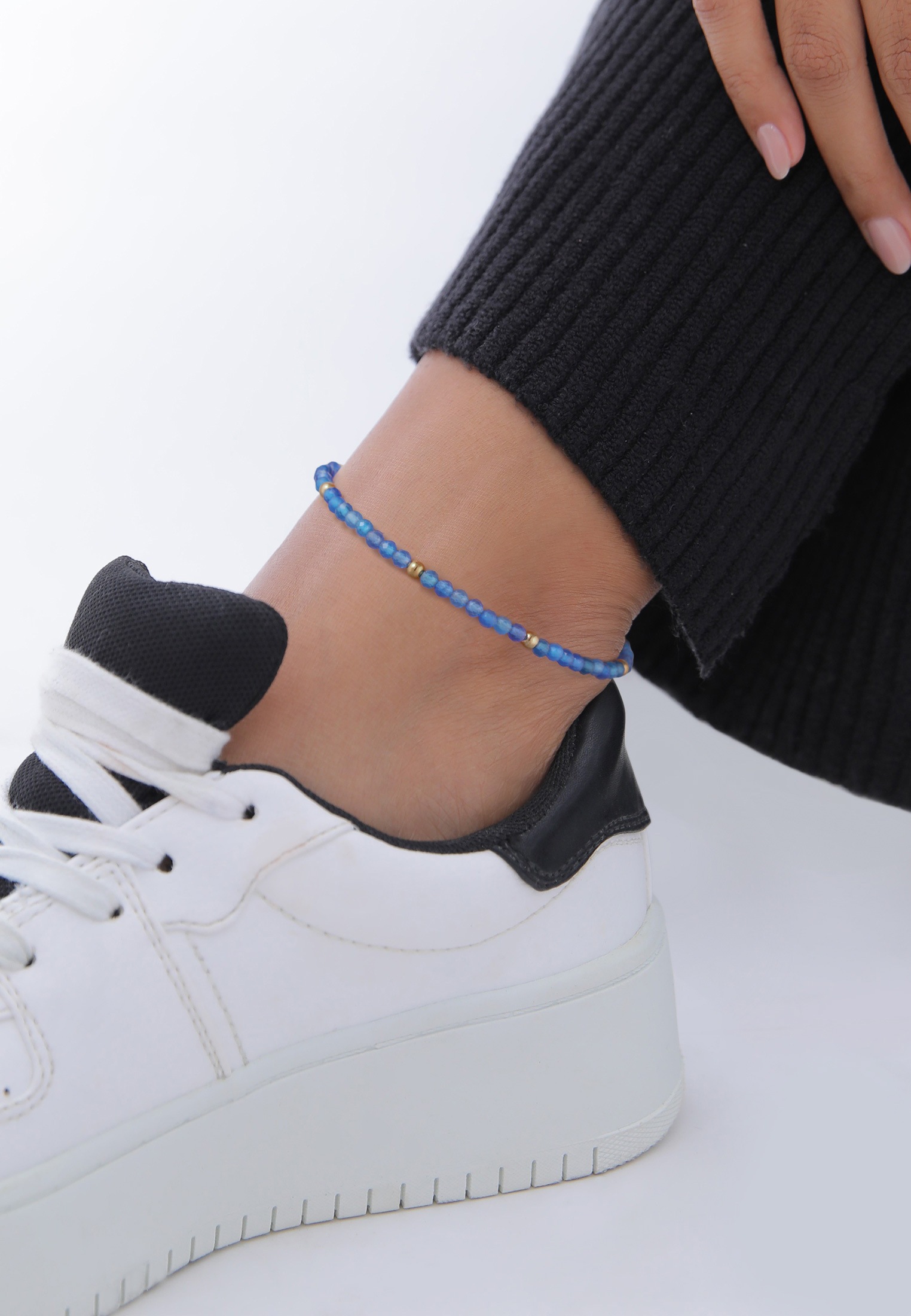 Elli Fußkette »Fußschmuck Achat Perlen Blau Sommer Strand 925 Silber«