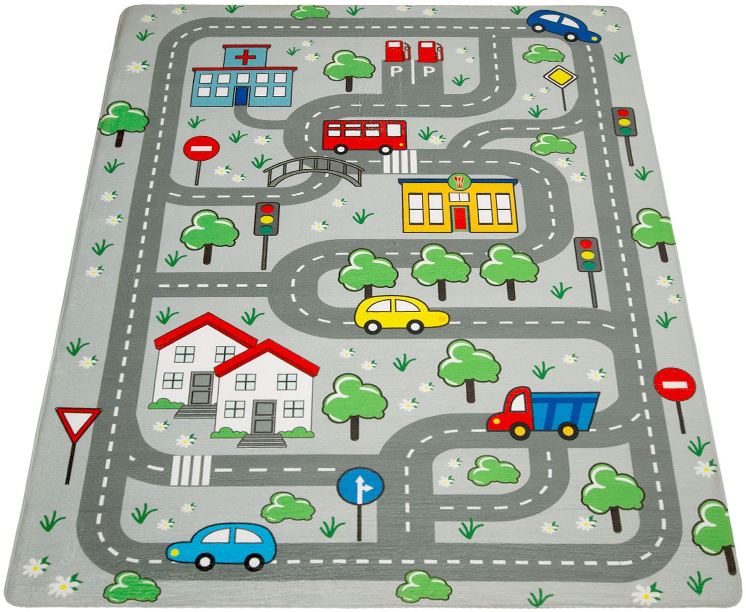 Paco Home Kinderteppich »Chicos 559« rechteckig 2 mm Höhe Flachgewebe, Straßen-Spiel-Teppich, Kinderzimmer