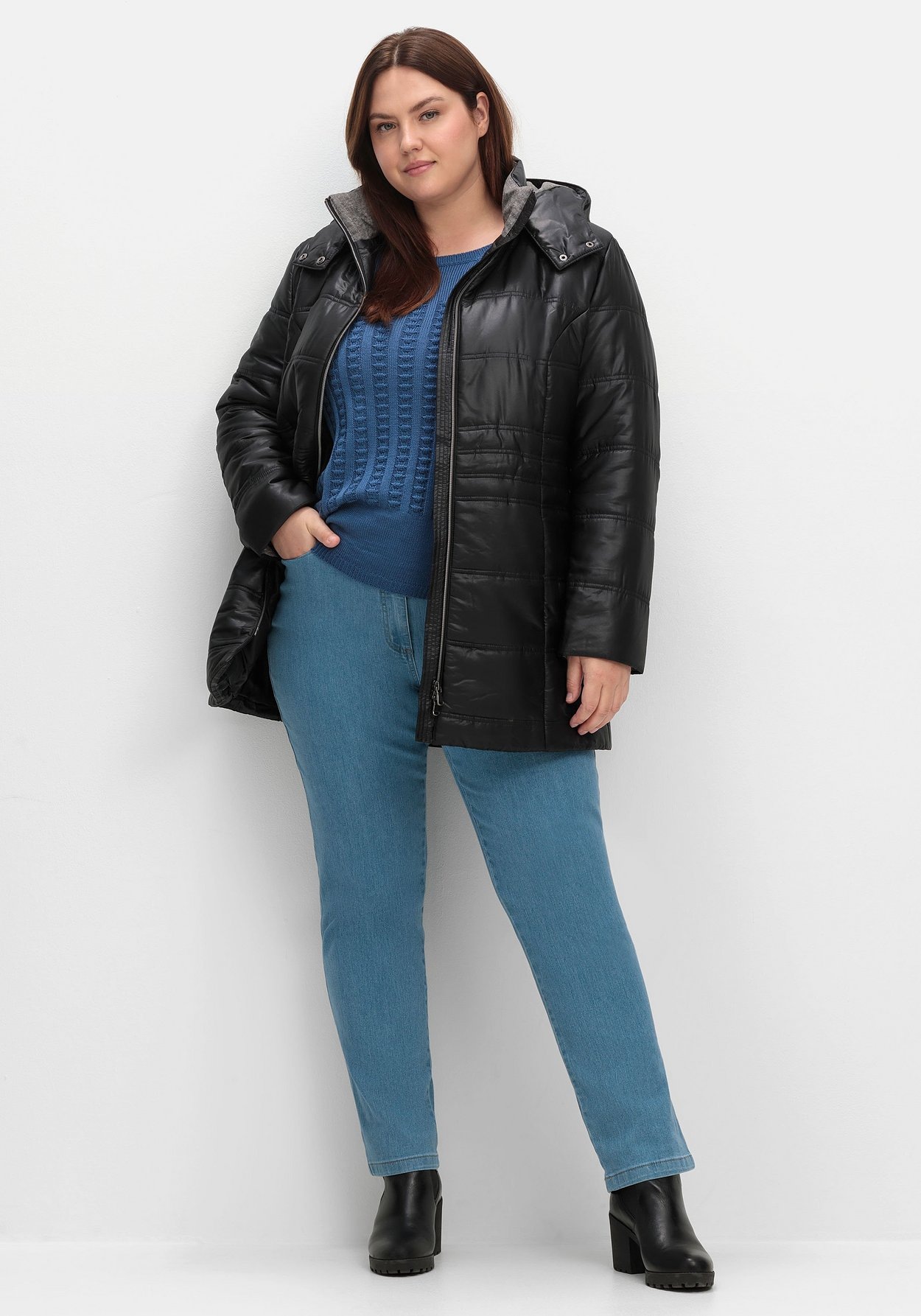 Sheego Steppjacke »Steppjacke mit Kapuze und Flanell-Details«
