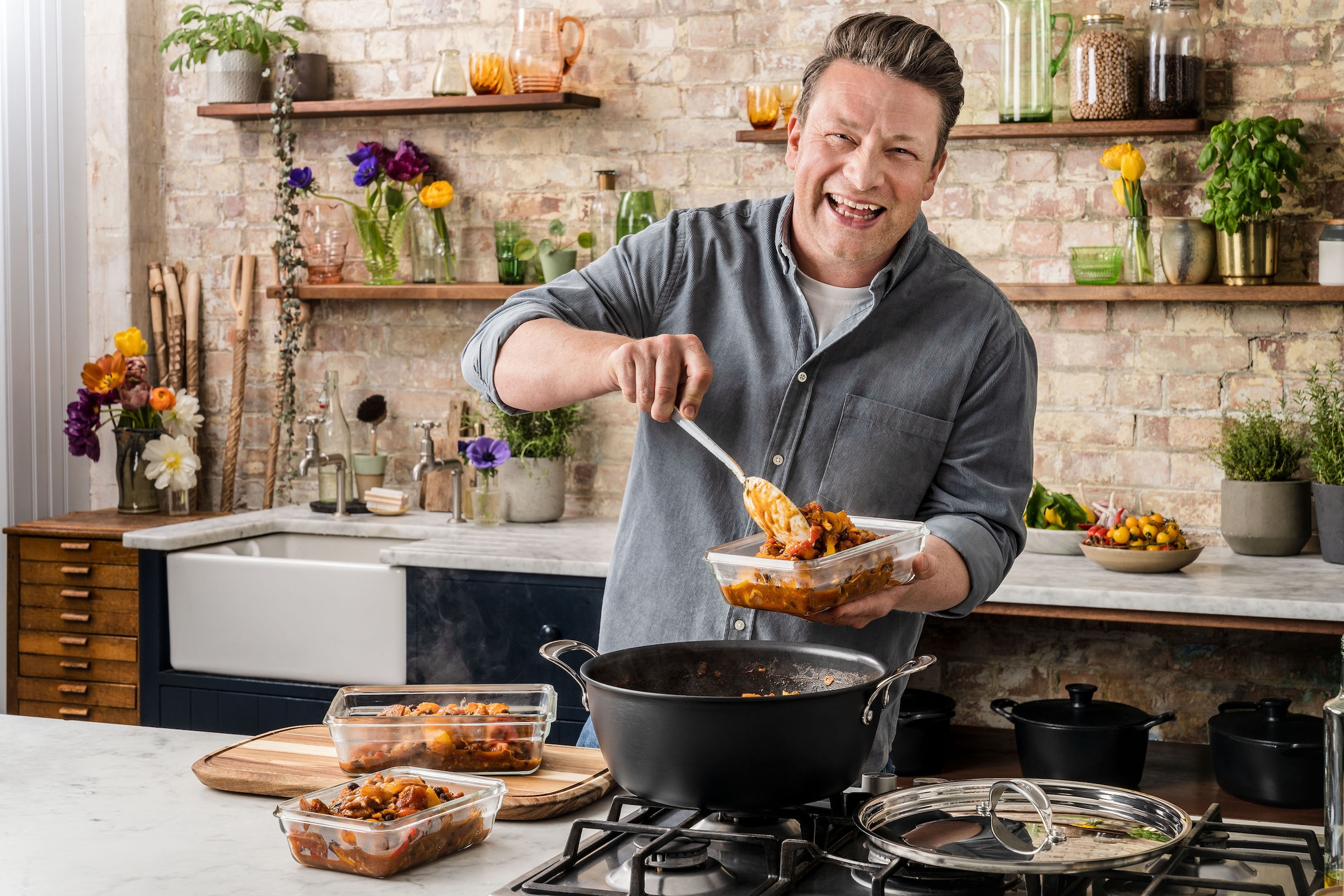 Tefal Kochtopf »H91254 Jamie Oliver Set«, Antihaftversiegelung, Rezeptbuch, cm Thermo-Signal, 30 Induktion, Aluminium, UNIVERSAL | kaufen Batch-Cooking