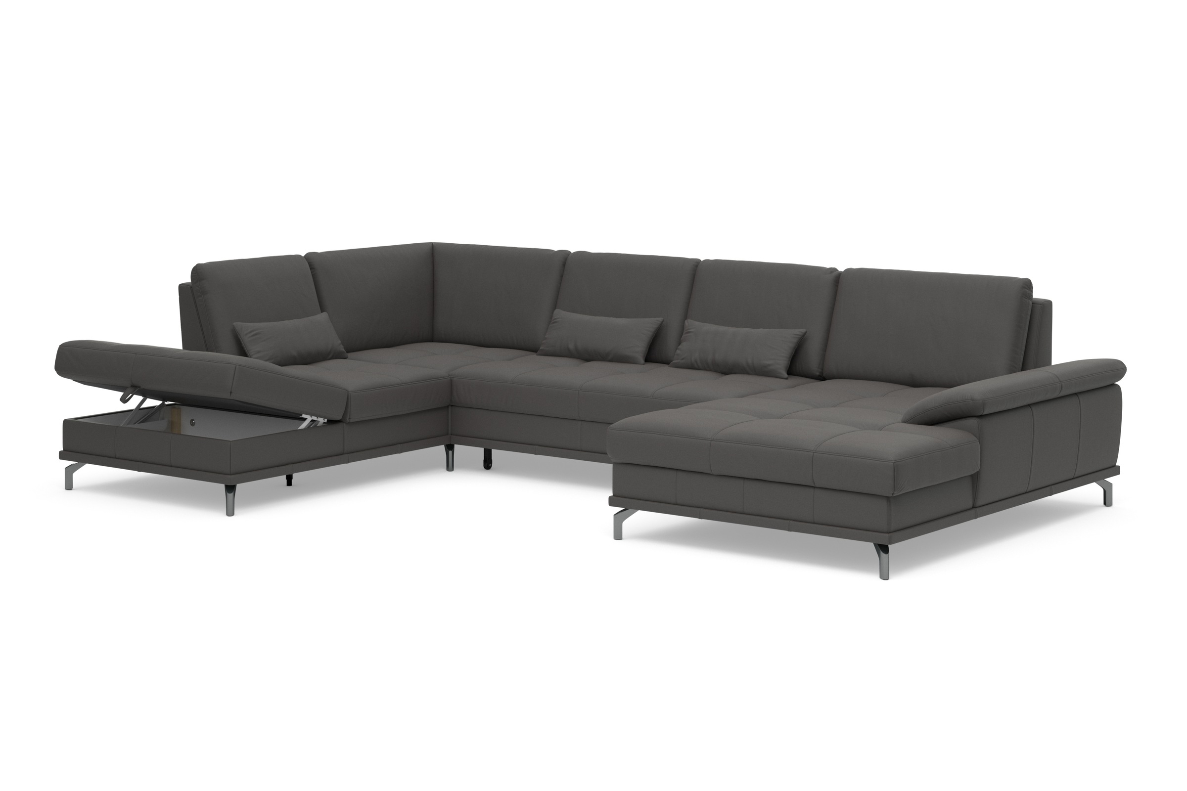 Places of Style Wohnlandschaft »Costello U-Form, mit Sitztiefenverstellung, Armteilverstellung und«, 3 Nierenkissen, optional Bettfunktion und Bettkasten