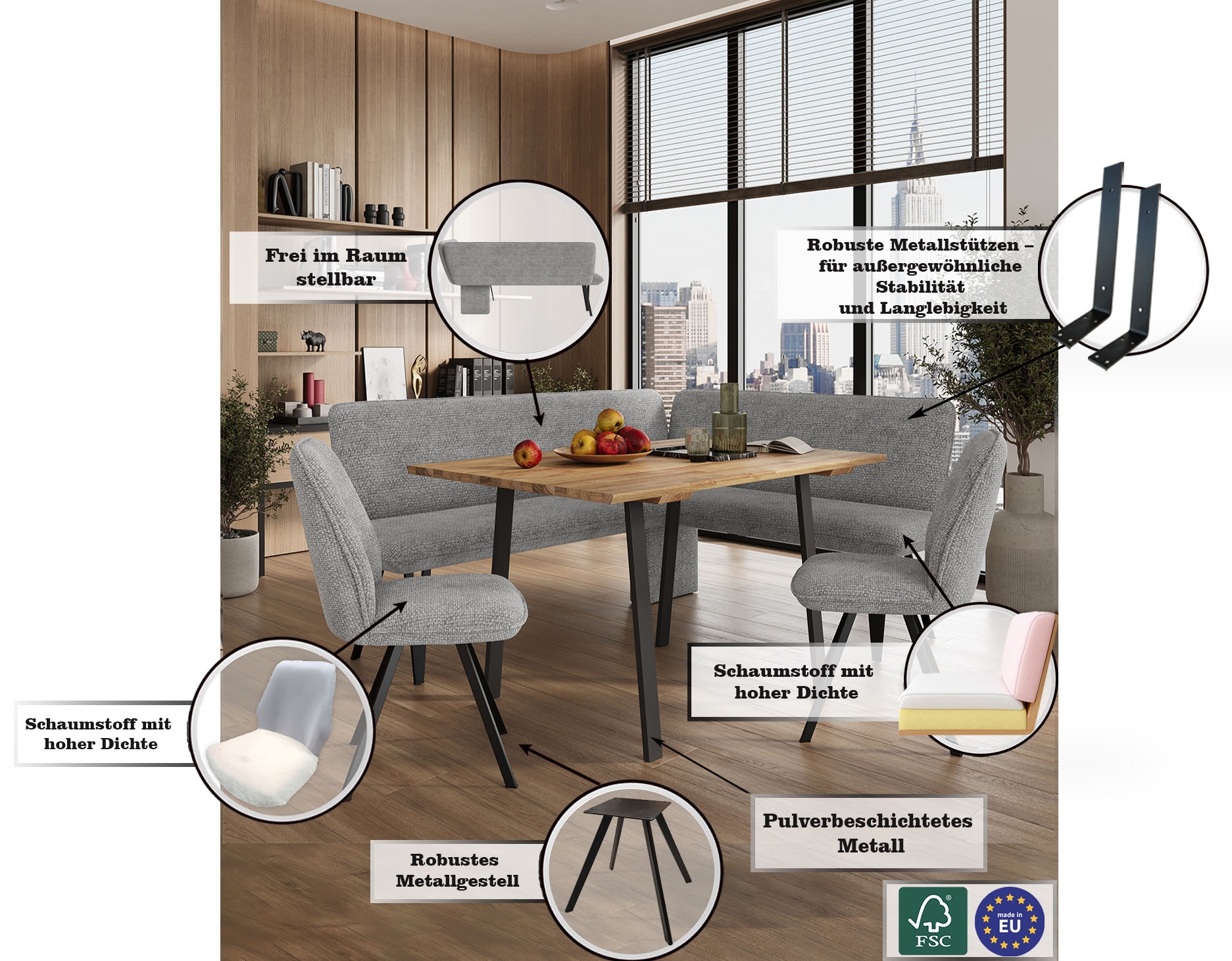 Home affaire Eckbankgruppe »Mily Essecke, Sitzgruppe, Eckbankgruppe, Küchenbankgruppe«, (Set, 4 tlg., 4er), BESTSELLER