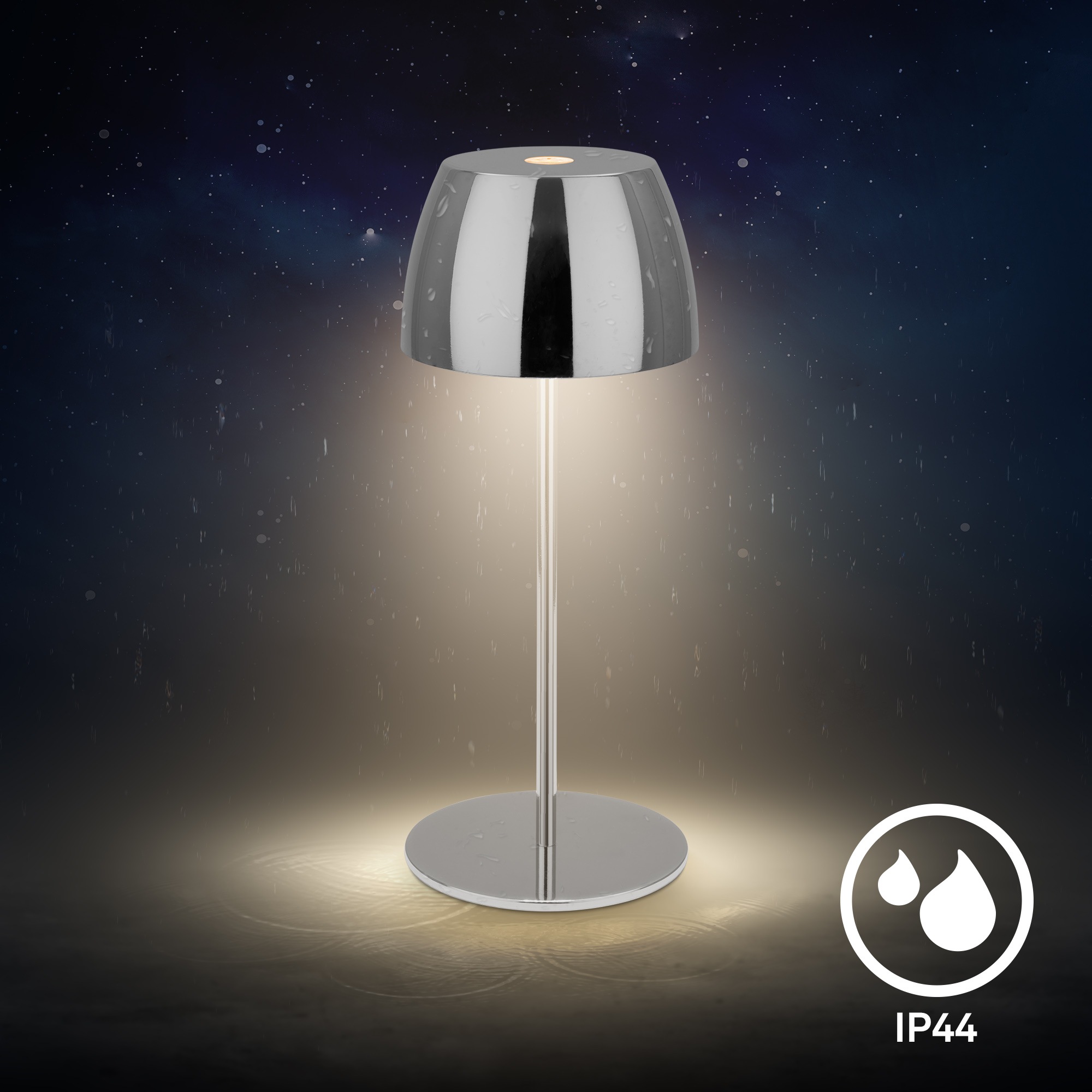 Briloner Leuchten LED Außen-Tischleuchte »SERINA MINI« LED-Modul 2 Stk. Warmweiß kabellos 20 x 8 cm Chromfarben 2,5W Wohnzimmer Schlafzimmer 2er-Set