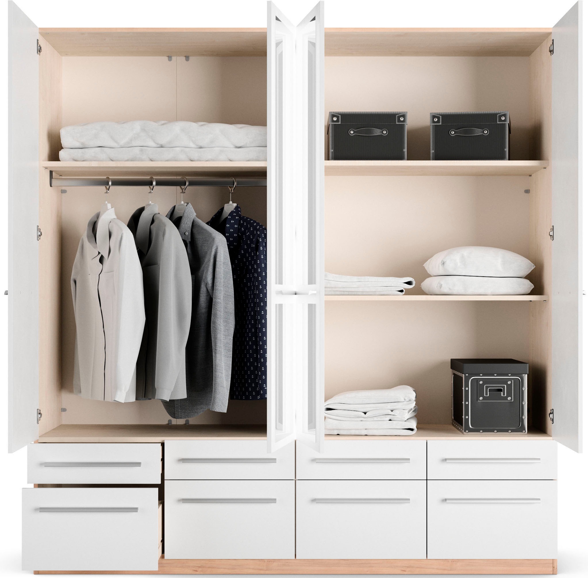 priess Kleiderschrank »Schrank Garderobe Wäscheschrank Barcelona in 5 Breiten«, viel Stauraum, geräumige Schubkästen, mit Spiegel, MADE IN GERMANY