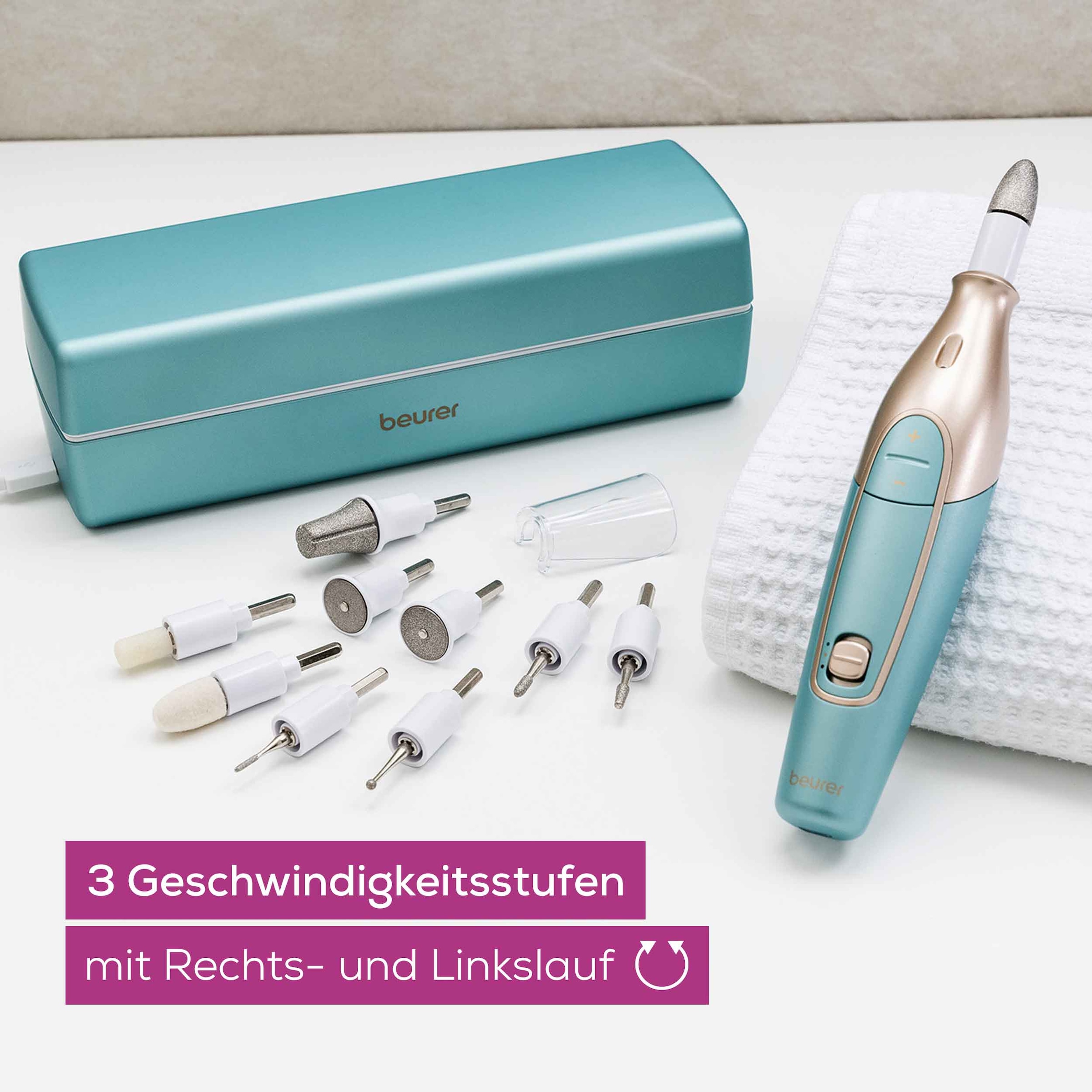 BEURER Maniküre-Pediküre-Set »MP 84«, wiederaufladbar, inkl. 10 Aufsätze, mit LED-Licht