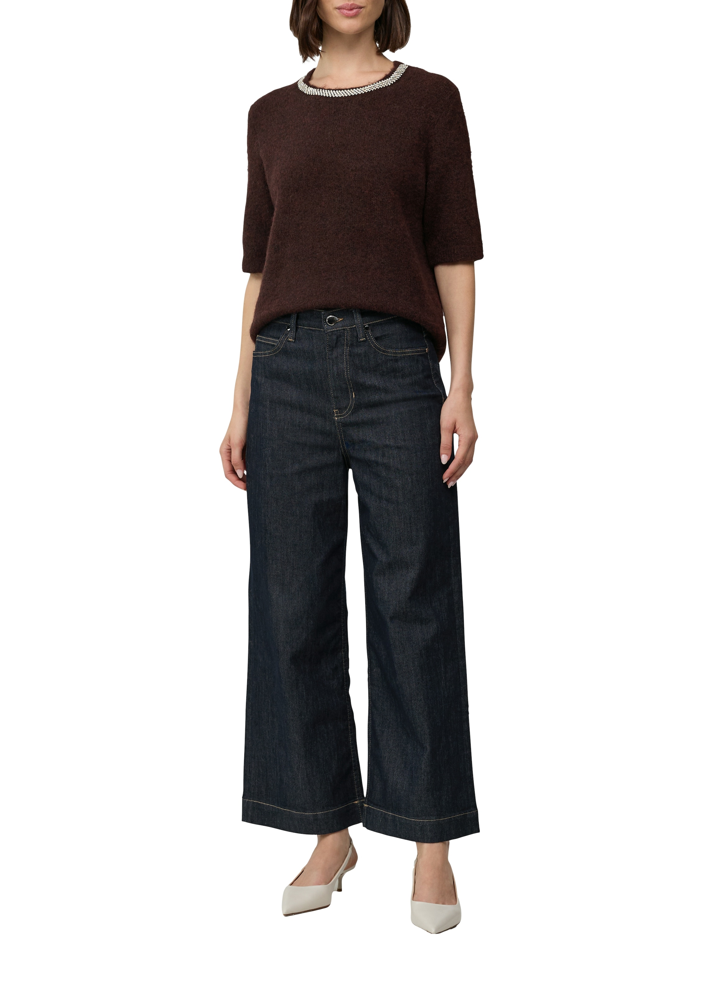 s.Oliver BLACK LABEL Strickpullover halbarm, mit Glitzersteinen besetzter Rundhals