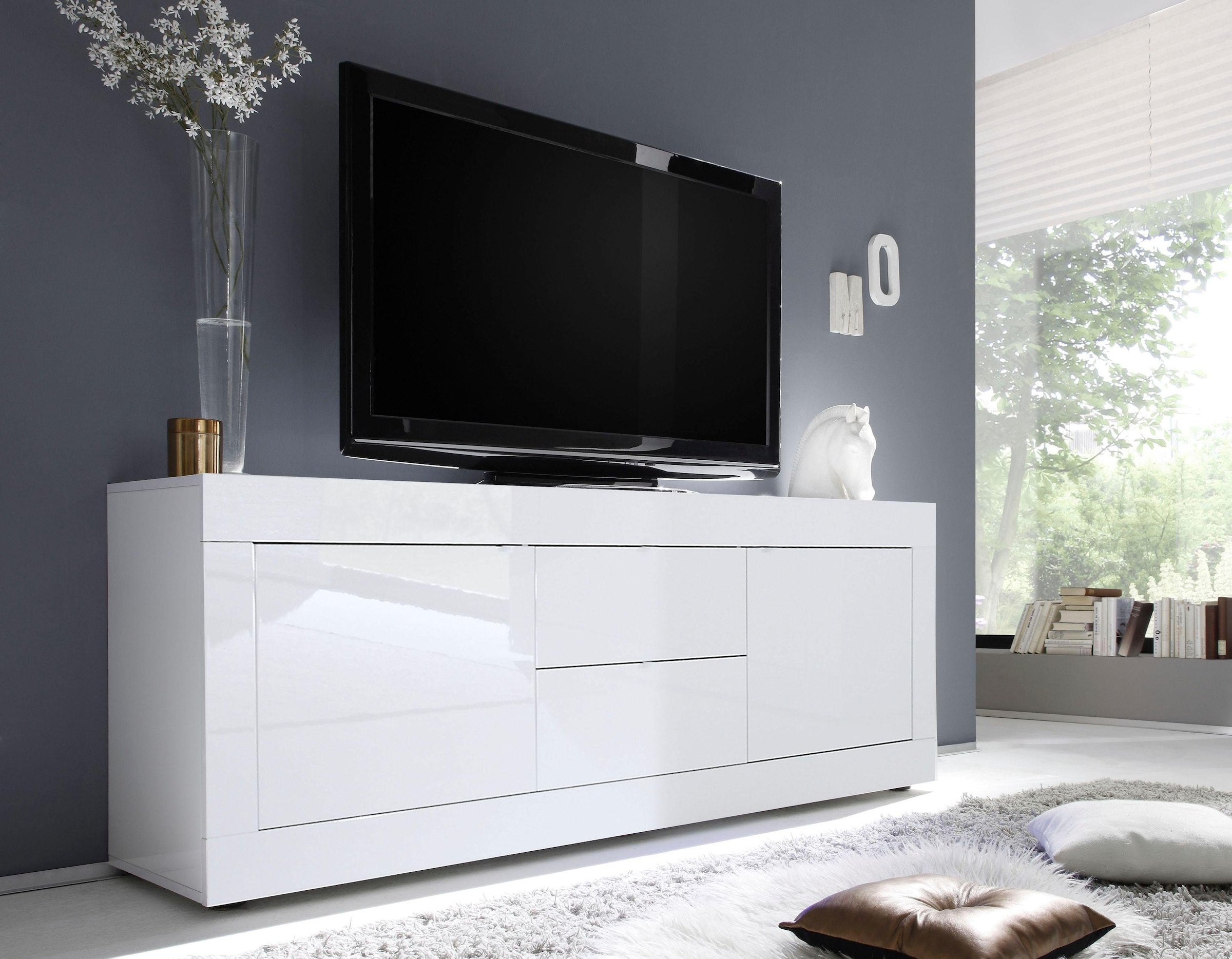 INOSIGN Lowboard »Basic Breite 210 cm, TV-Board 2 Türen, 2 Schubkästen, TV-Schrank«, Metallgriff, moderne Rahmenoptik, viel Stauraum, Farbauswahl