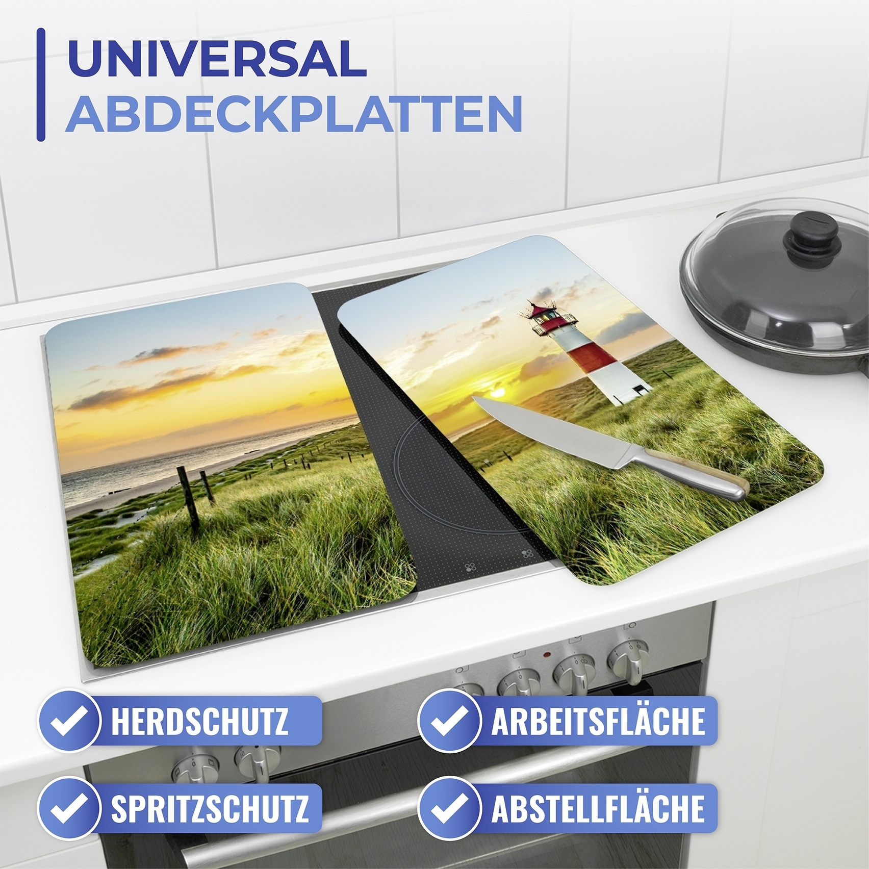 Maximex Herd-Abdeckplatte »Universal Modell Leuchtturm«, (Set, 2 tlg.), Herdabdeckung für alle Herdarten, kratzfest, mit rutschfesten Füßen