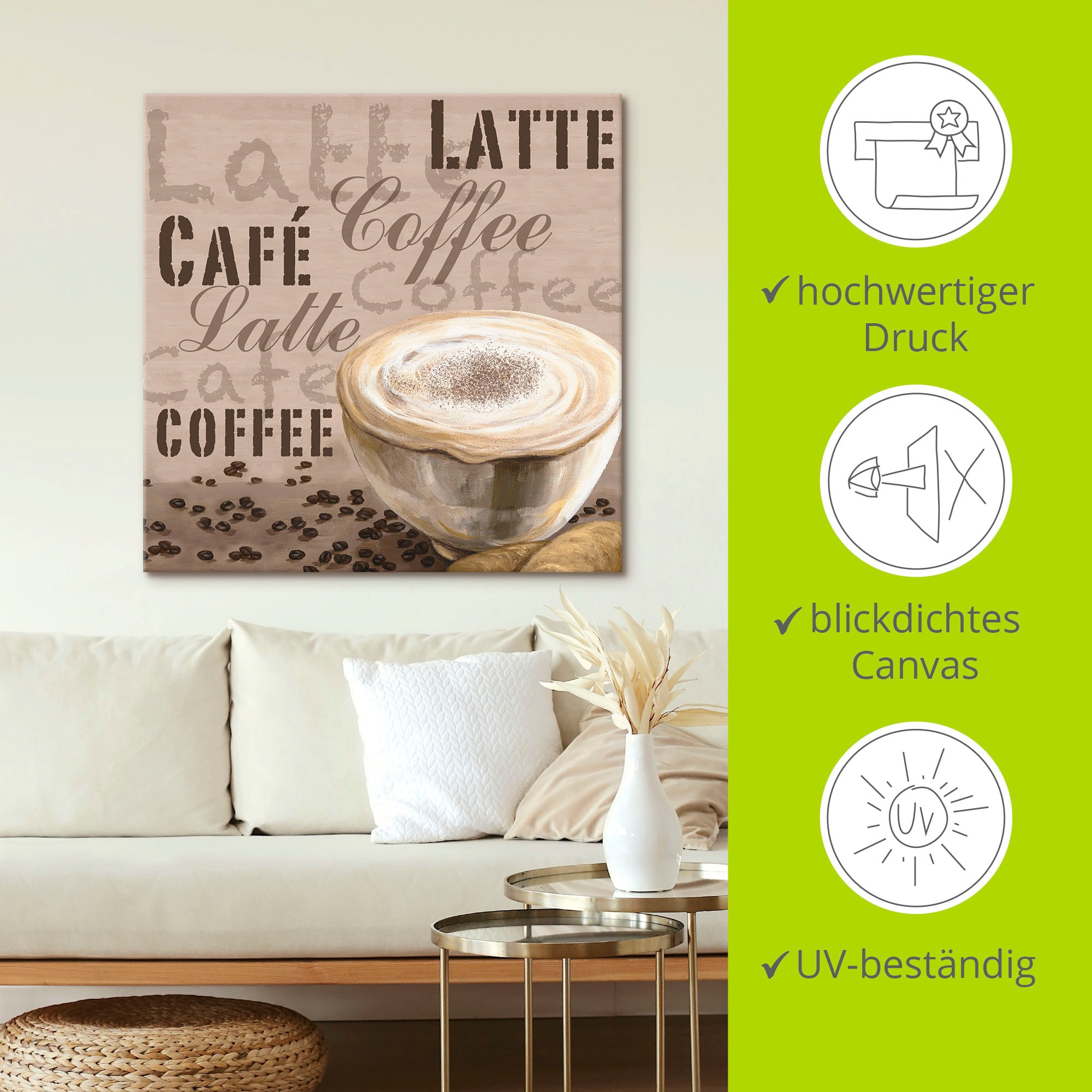 Artland Leinwandbild »Milchkaffee« Getränke 1 Stk. tlg. auf Holzrahmen gespannt