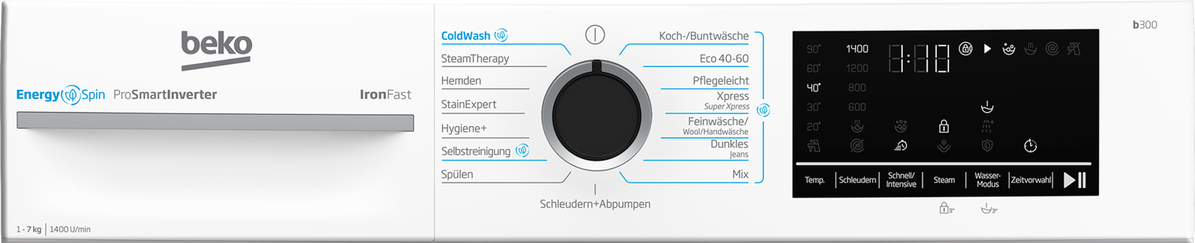 BEKO Waschmaschine »BM3WFU4741N«, 7 kg, 1400 U/min, Waschen mit EnergySpin: Bis zu 35 % Energie sparen – nicht nur in Eco