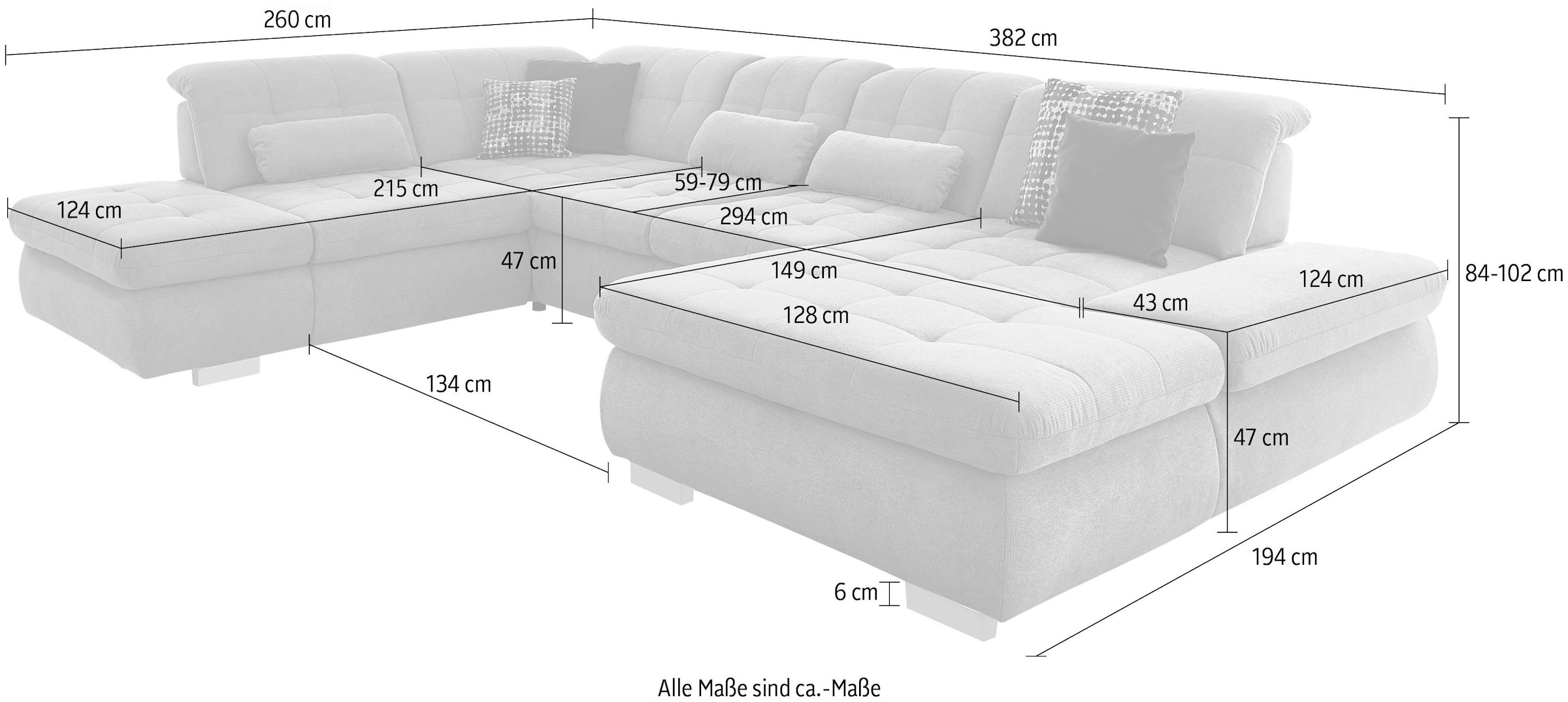 Die PlanBar Wohnlandschaft »MP-IN17004 U-Form, Breite 382 cm, mit Kaltschaum-Polsterung« inkl. Sitztiefenverstellung, weitere Funktion wählbar