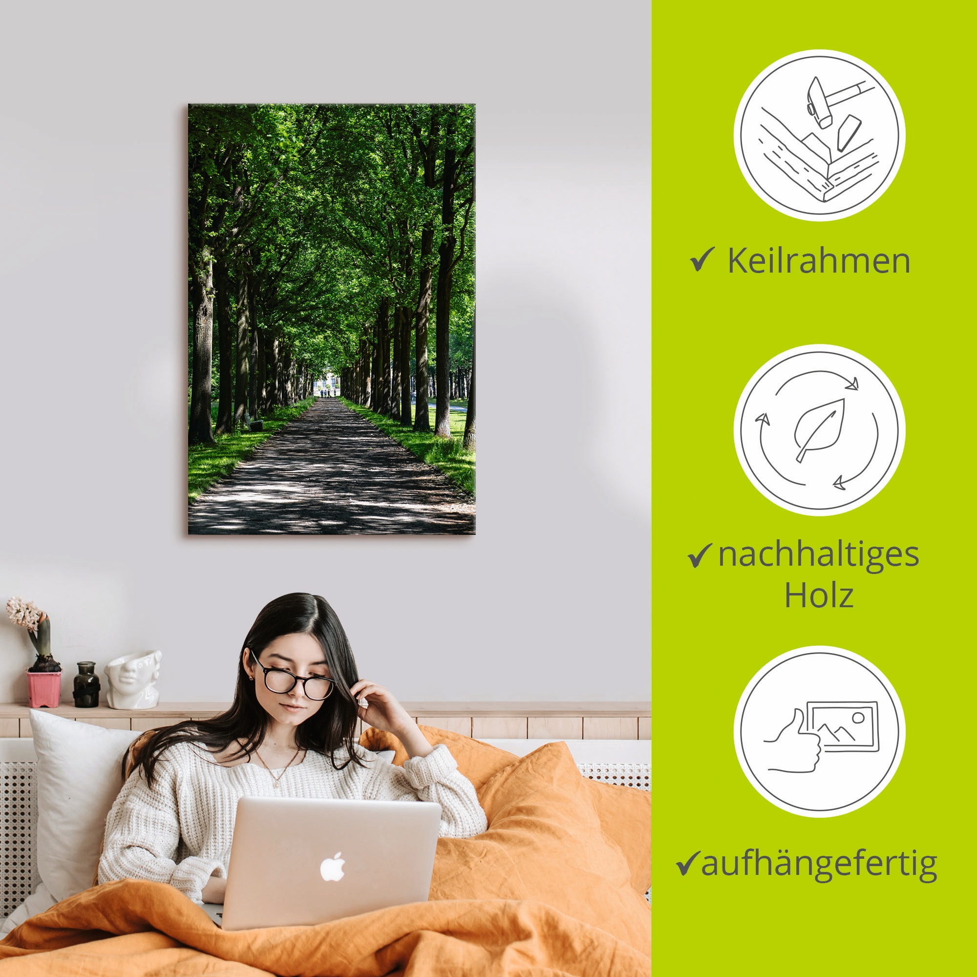 Artland Leinwandbild »Allee in der Karlsaue in Kassel«, Bäume, (1 St.), auf Keilrahmen gespannt
