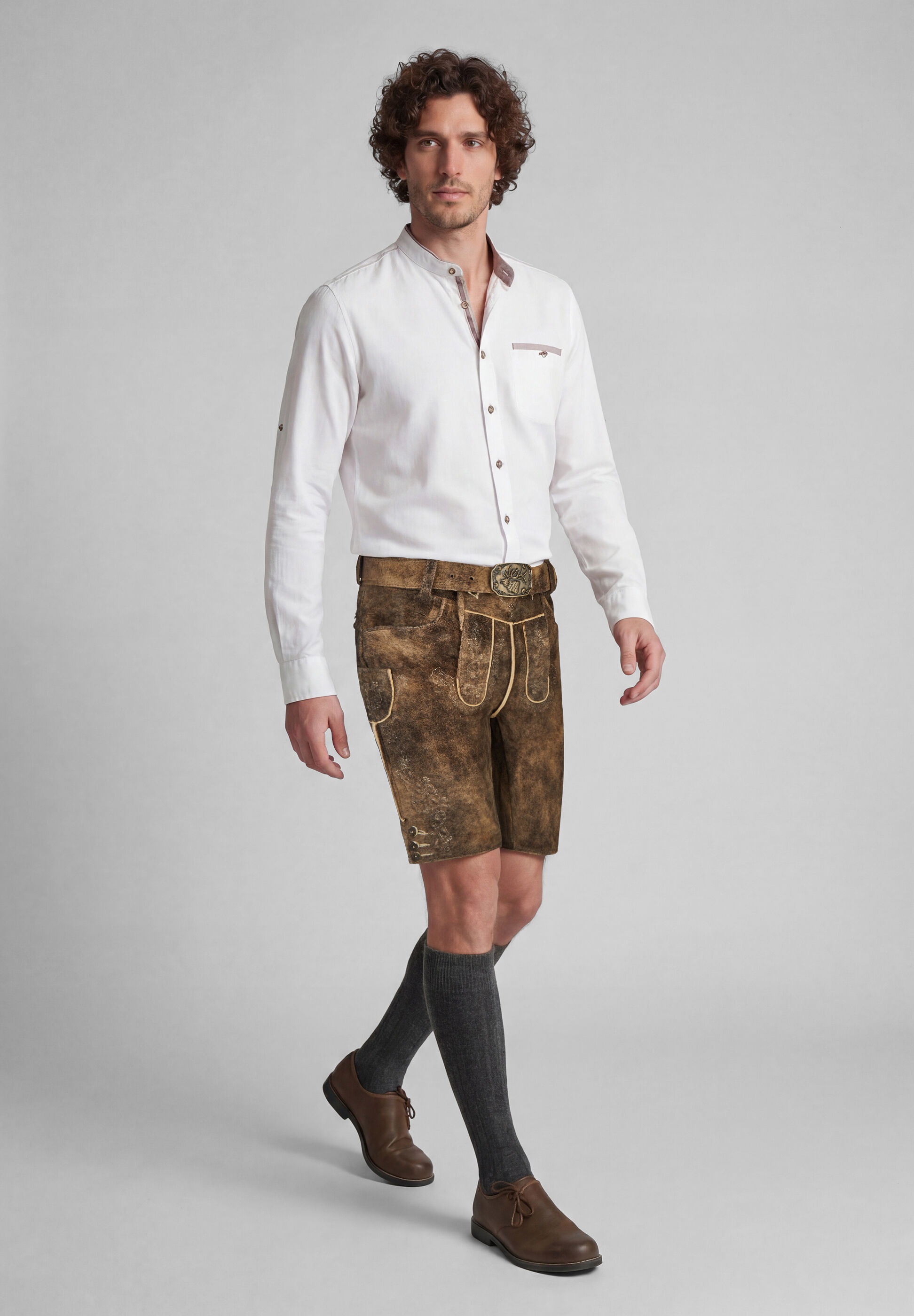 Spieth & Wensky Lederhose »Freud«  Lederhose mit Gürtelschließe, Hirschkopfmotiv