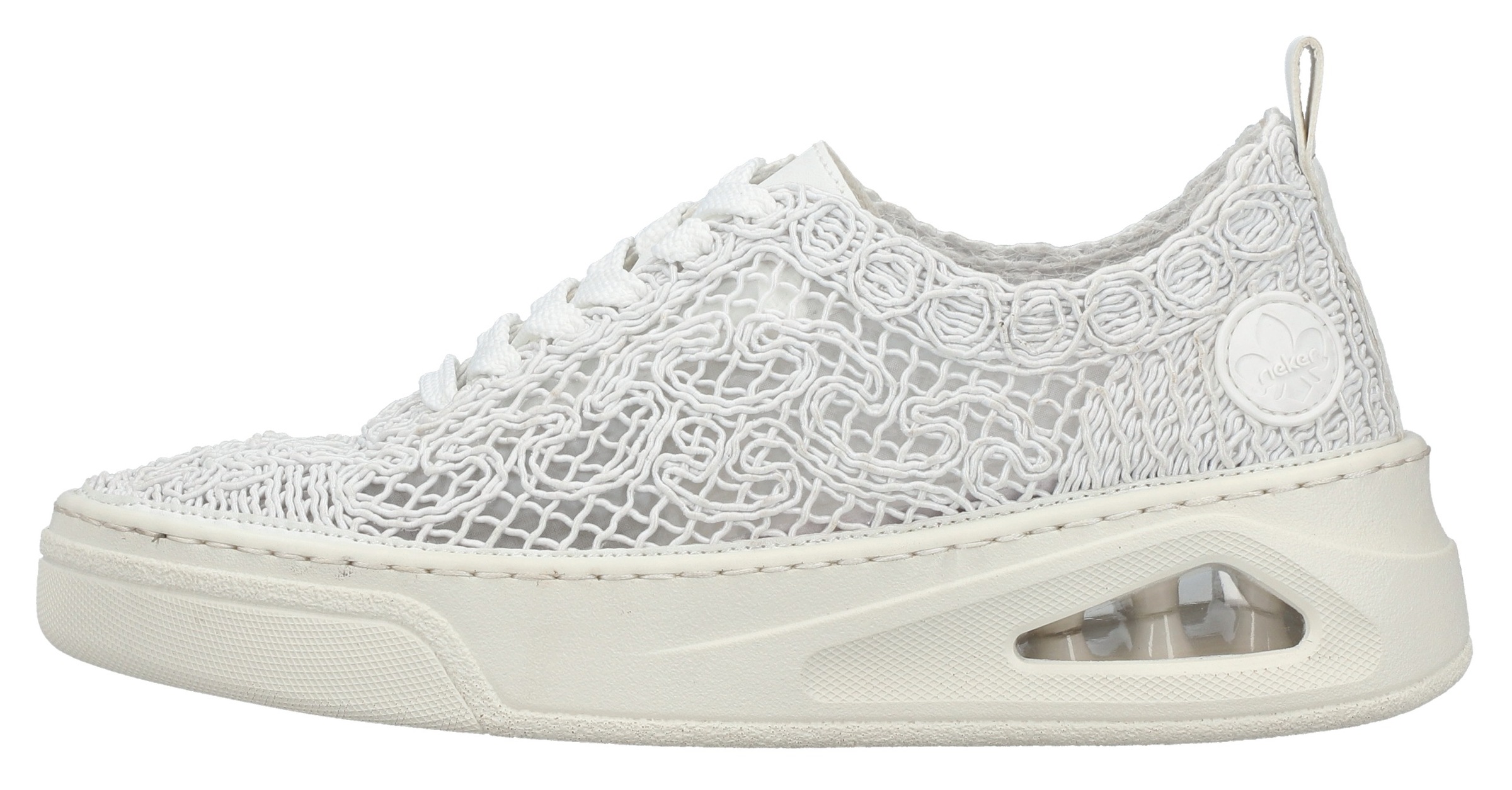 Rieker Plateausneaker, Schnürschuh, Halbschuh in sommerlicher Makramee-Optik