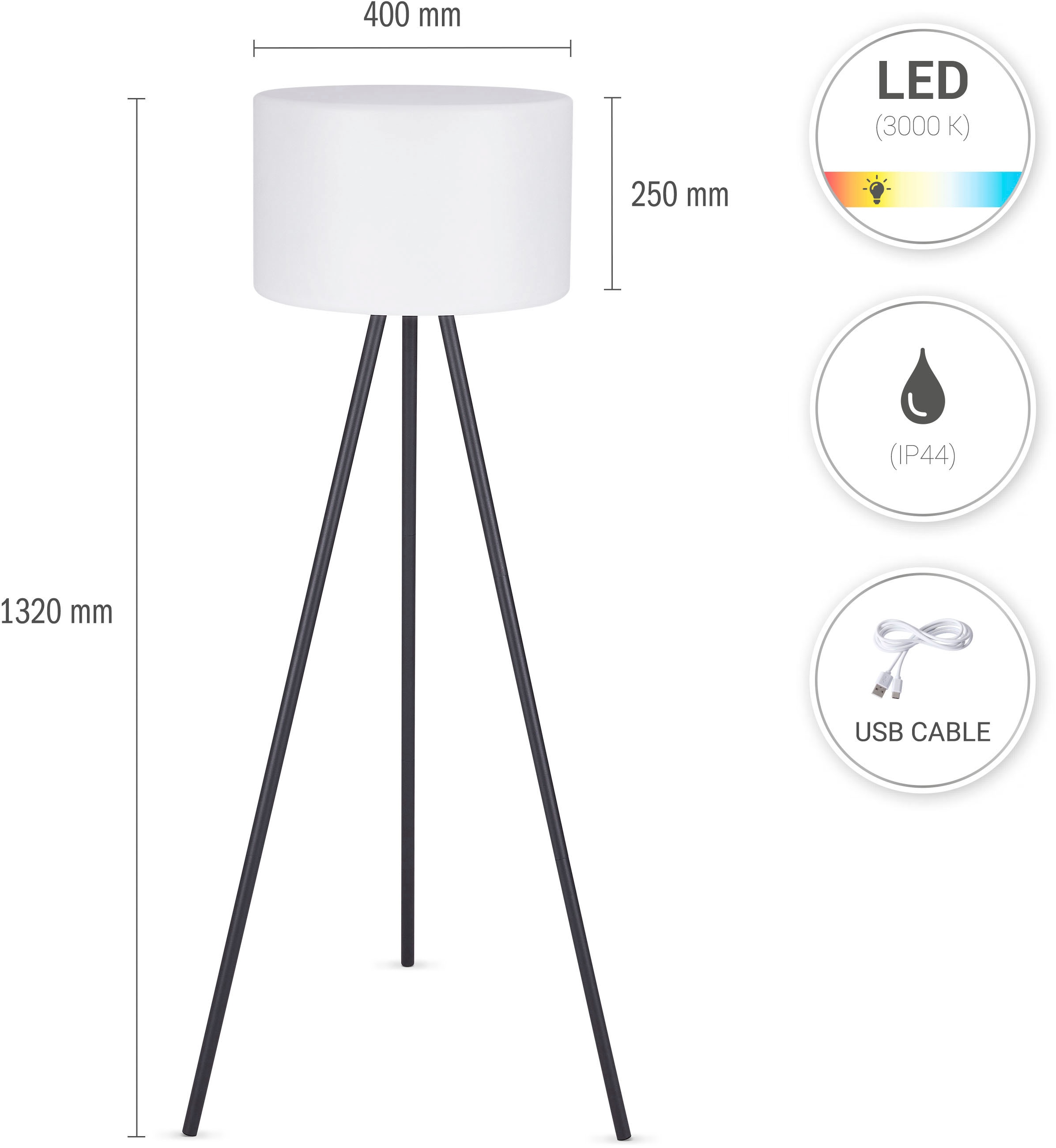 Paco Home Stehlampe »BRUCE«, LED In- Und Outdoor Garten Terrasse Aufladbar  Akku Balkon Dreibein online kaufen | mit 3 Jahren XXL Garantie | Standleuchten