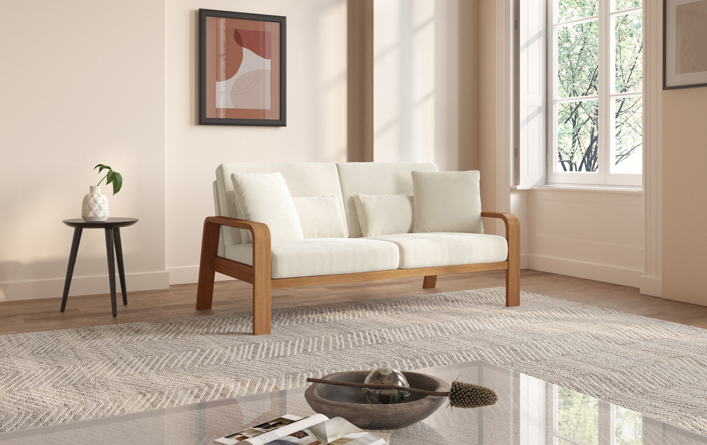 sit&more 2,5-Sitzer »Kolding«, Armlehnen aus eichefarbigem Buchenholz, verschiedene Bezüge und Farben