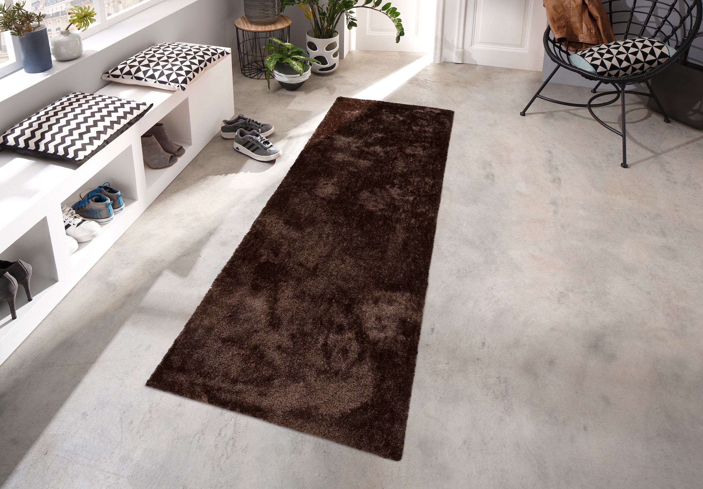 Bruno Banani Hochflor-Läufer »Dana Teppich, Kundenliebling«, rechteckig, 30 mm Höhe, Brücke, uni, weich, Mikrofaser, Diele, Flur, Wohnzimmer, Schlafzimmer