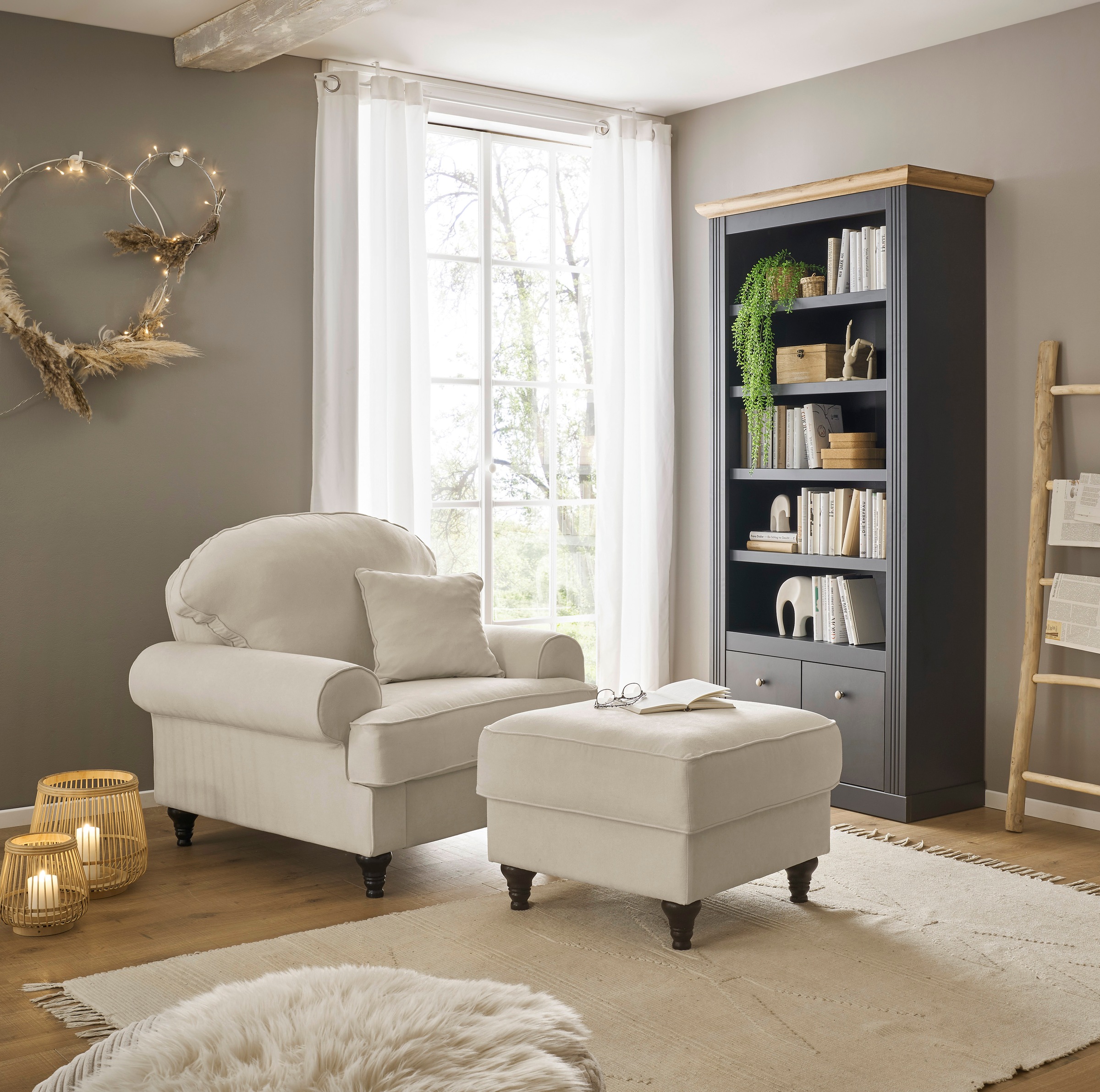 Home affaire Sessel »WESTMINSTER«, (Set, 2 St., 1Sessel, 1 Hocker), mit Federkern-Polsterung