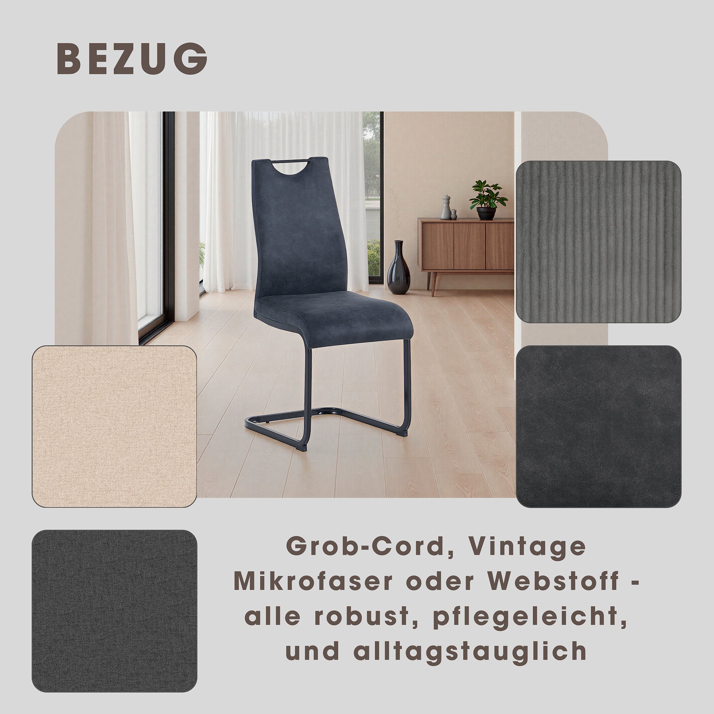 byLIVING Freischwinger »CAPRI« (Set) 2 Stk.Microfaser, bis 110 kg, Schaumstoff, Schwingstuhlgestell, mit Griff