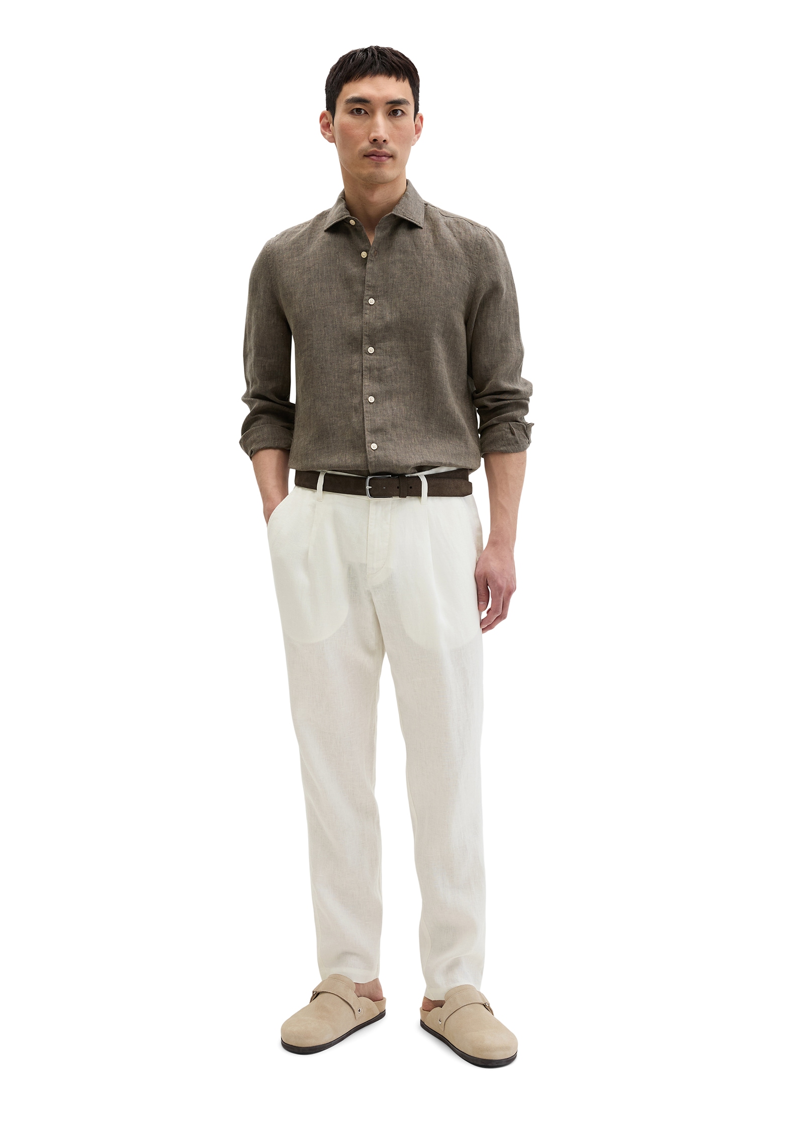 Marc O'Polo Langarmhemd shaped fit aus feinem Leinen-Chambray