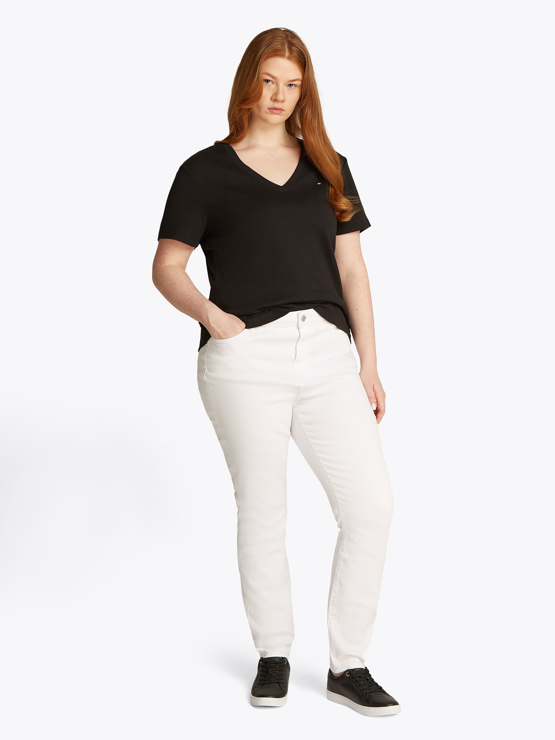 Tommy Hilfiger Curve Skinny-fit-Jeans »CRV HARLEM U SKINNY HW CLR«, in Großen Größen, Tommy Jeans Logo-Badge, stoned wash Optik