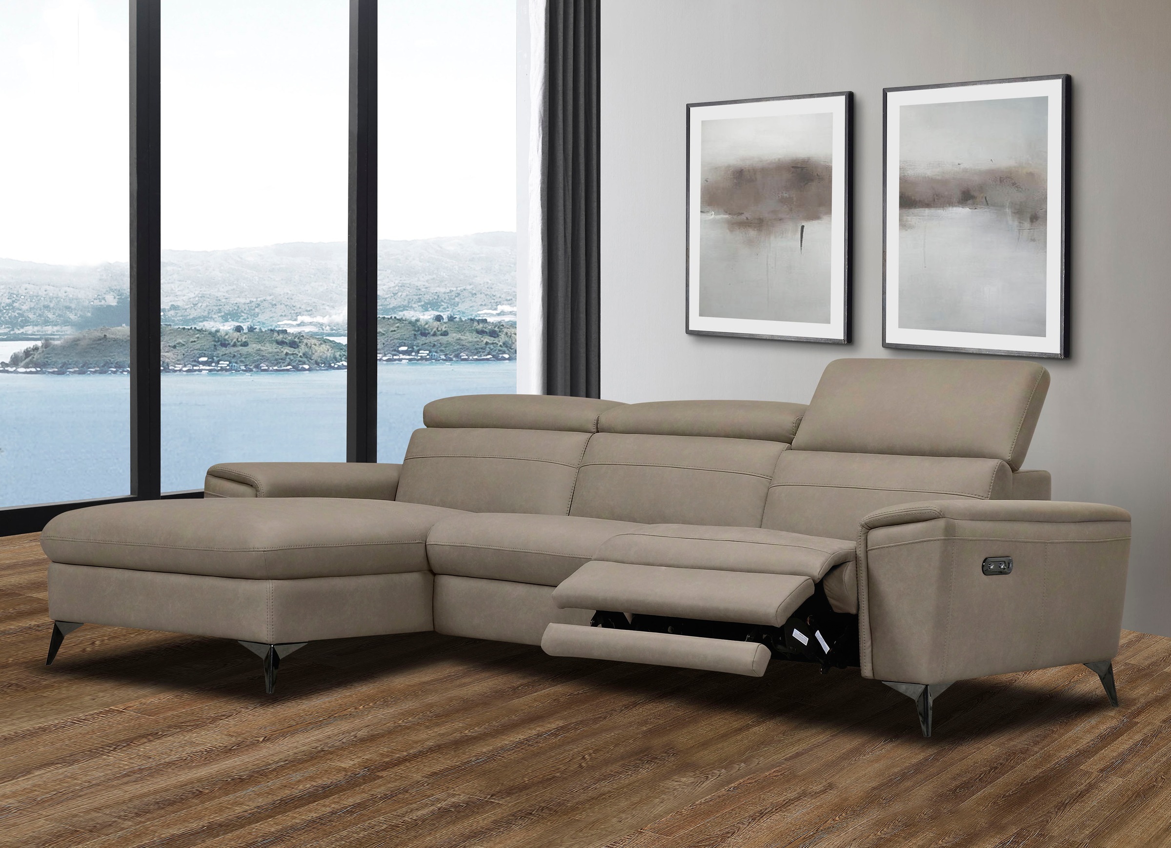 Places of Style Ecksofa »Theron, L-Form, 263 cm,«, elektrische Relaxfunktion, USB-Anschluss, manuelle Kopfteilverstellung