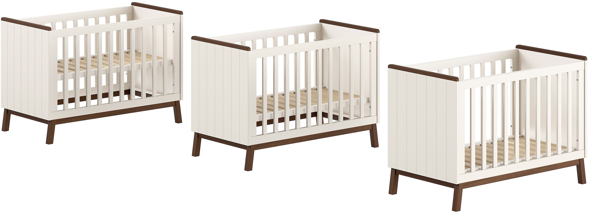 Vipack Babybett »Sezane 60x120 cm, in warmen Grau lackiert, Absatz nussbaumfarbig« stabil und standfest gebaut, mit 3-fach verstellbarem Lattenrost
