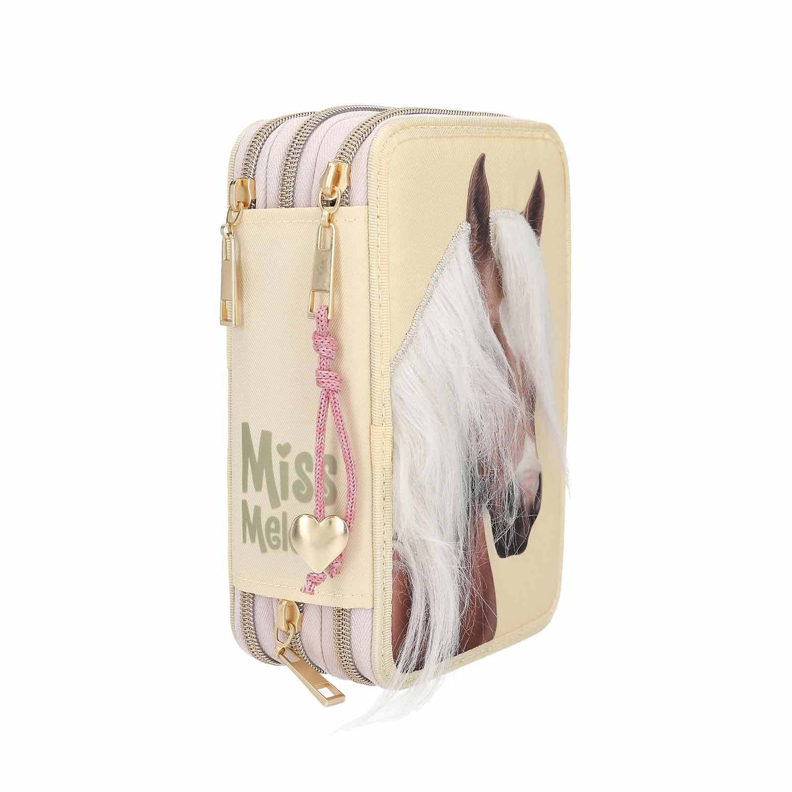 Depesche Buntstift »3-Fach Federtasche mit Pferdekopf-Applikation inkl. Stifte Miss Melody 7,5 x 13 x 20 cm hellgelb«