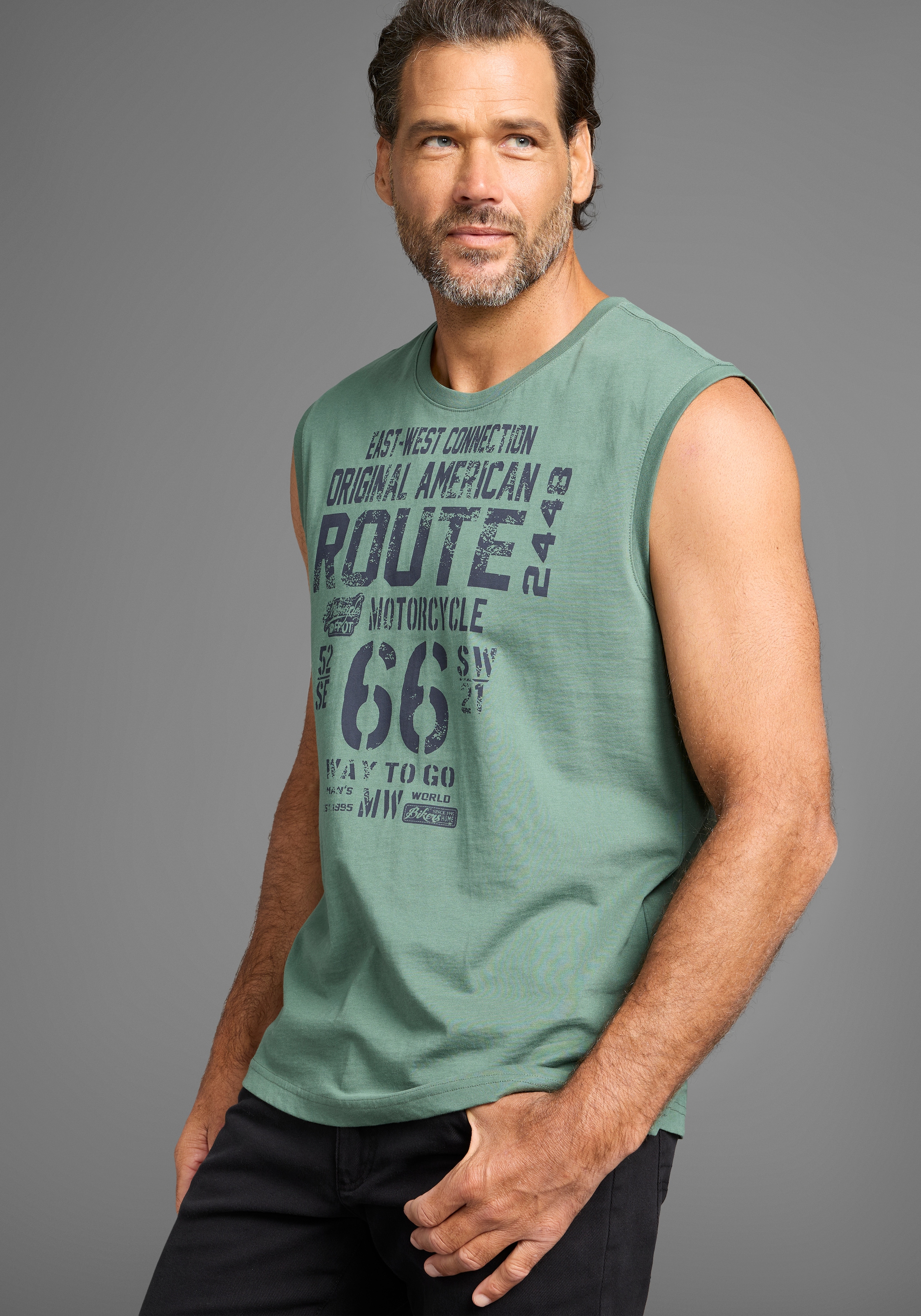 Man's World Muscleshirt, (2er-Pack), ärmellos, bedruckt, Rundhalsausschnitt, aus 100% Baumwolle