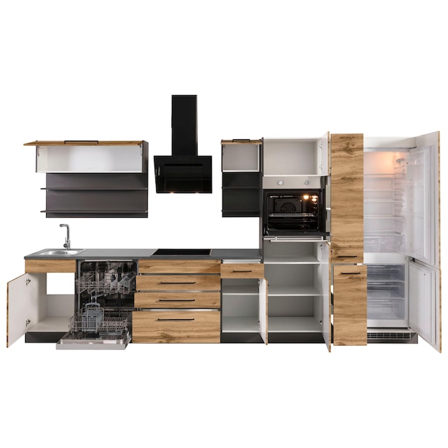 HELD MÖBEL Küchenzeile »Tulsa«, ohne E-Geräte, Breite 380 cm, schwarze  Metallgriffe, MDF Fronten auf Rechnung kaufen