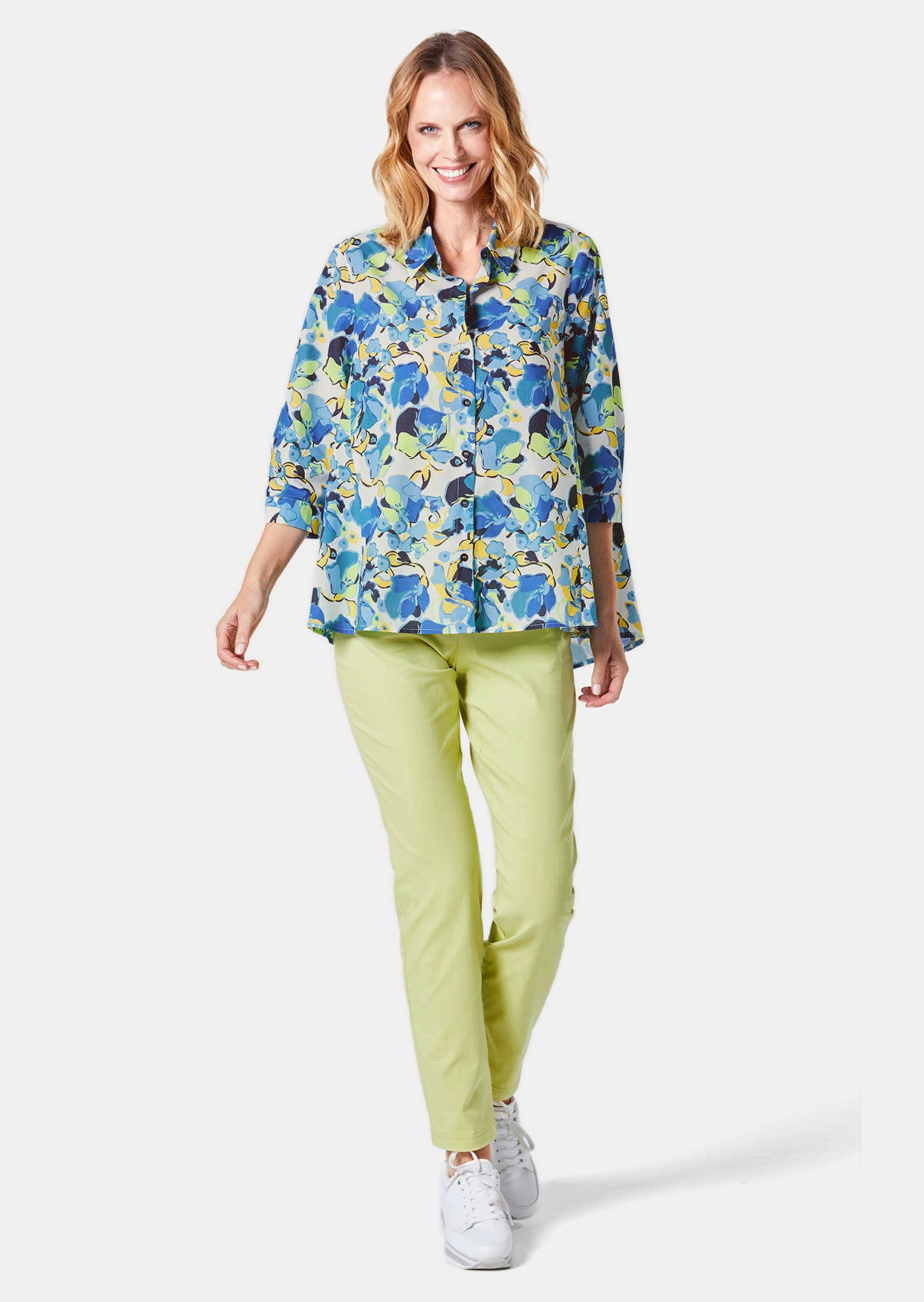 GOLDNER Hemdbluse »Kurzgröße Moderne Druckbluse in legerer Form« A-Linie mit Kellerfalte im Rückenteil