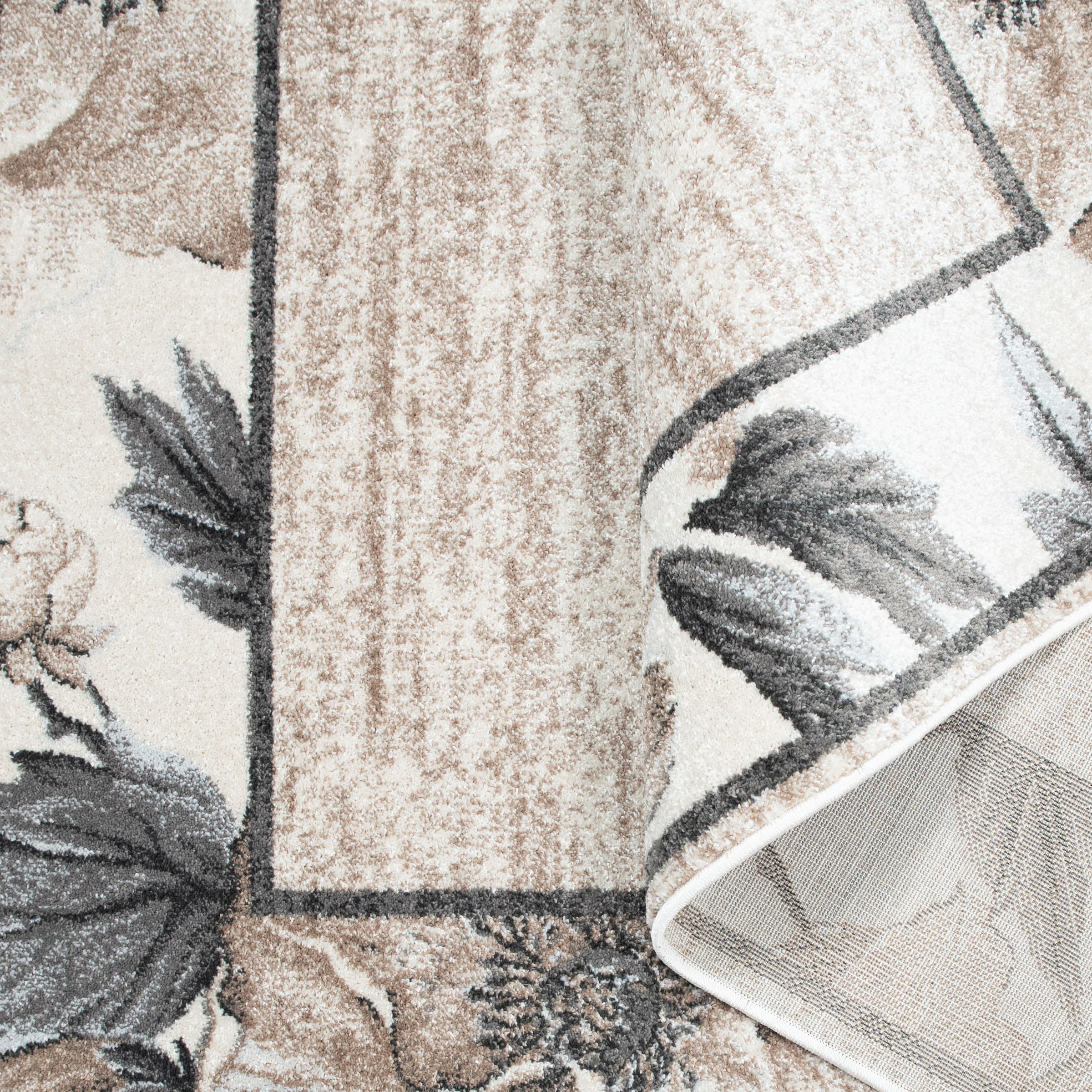 OTTO home Teppich »Florent mit Rahmen, Blumen Design« rechteckig 9 mm Höhe Floral, detailreiche Blüten, meliert, elegant, Wohnzimmer
