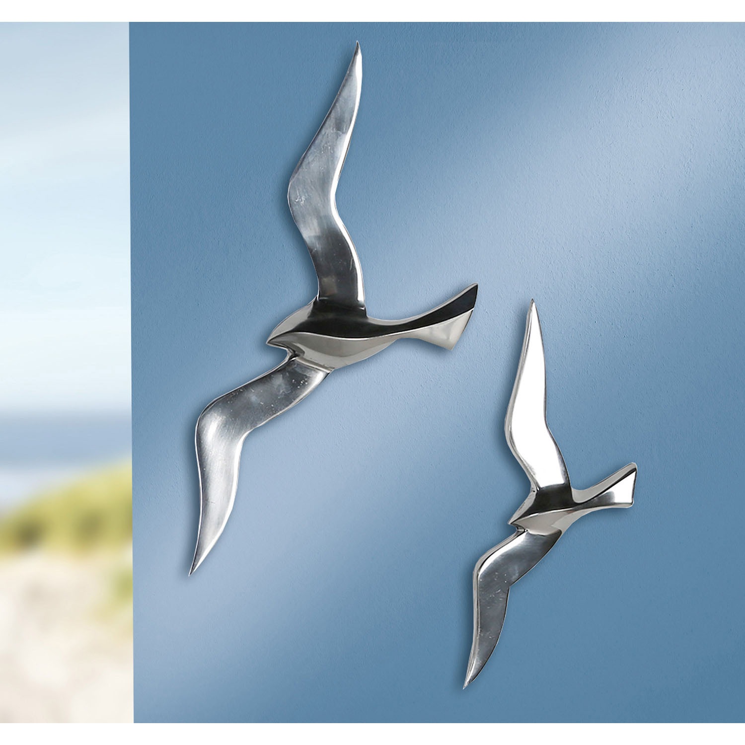 GILDE Wanddekoobjekt »Wandobjekt Vogel Flying Bird« Poliertes Aluminium, maritimer Look, Wandeko
