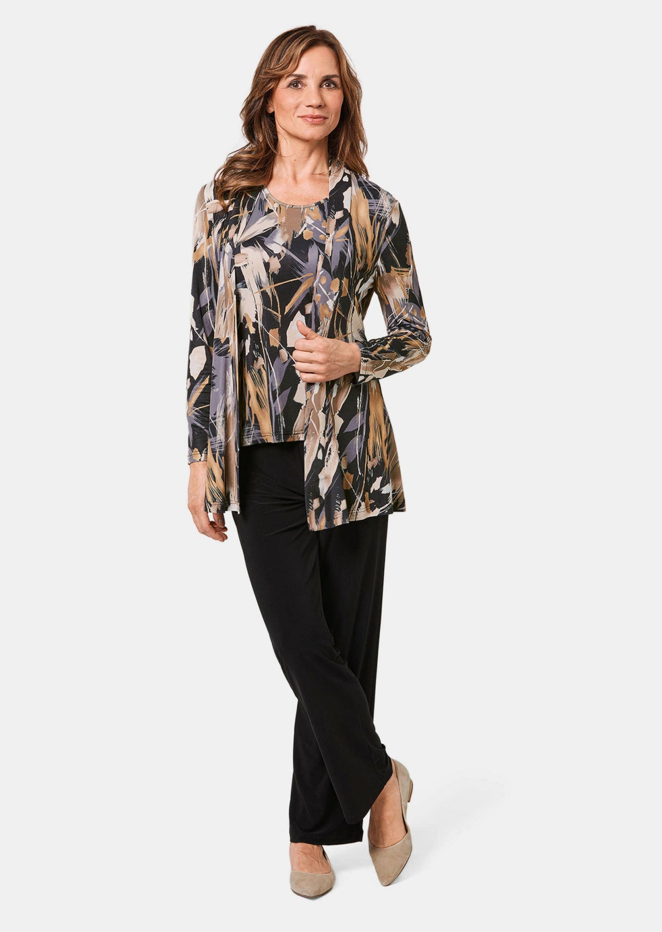 GOLDNER Sommerjacke »Kurzgröße Stretchbequeme Slinky-Druckjacke« Figurumspielender Schnitt