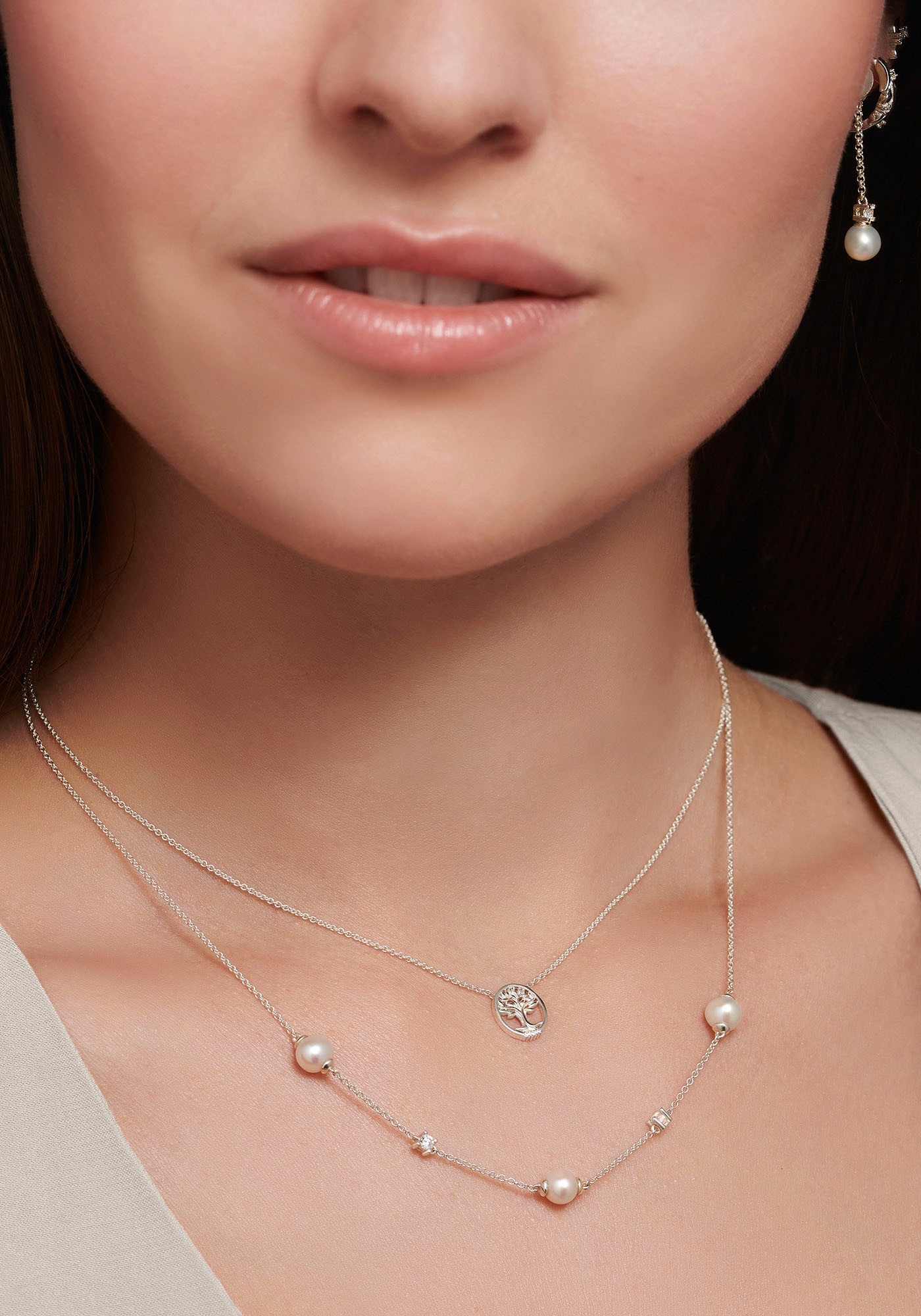 THOMAS SABO Perlenkette »Perlen mit Steinen, KE2120-167-14-L45V«, mit Zirkonia (synth.) - mit Süßwasserzuchtperle