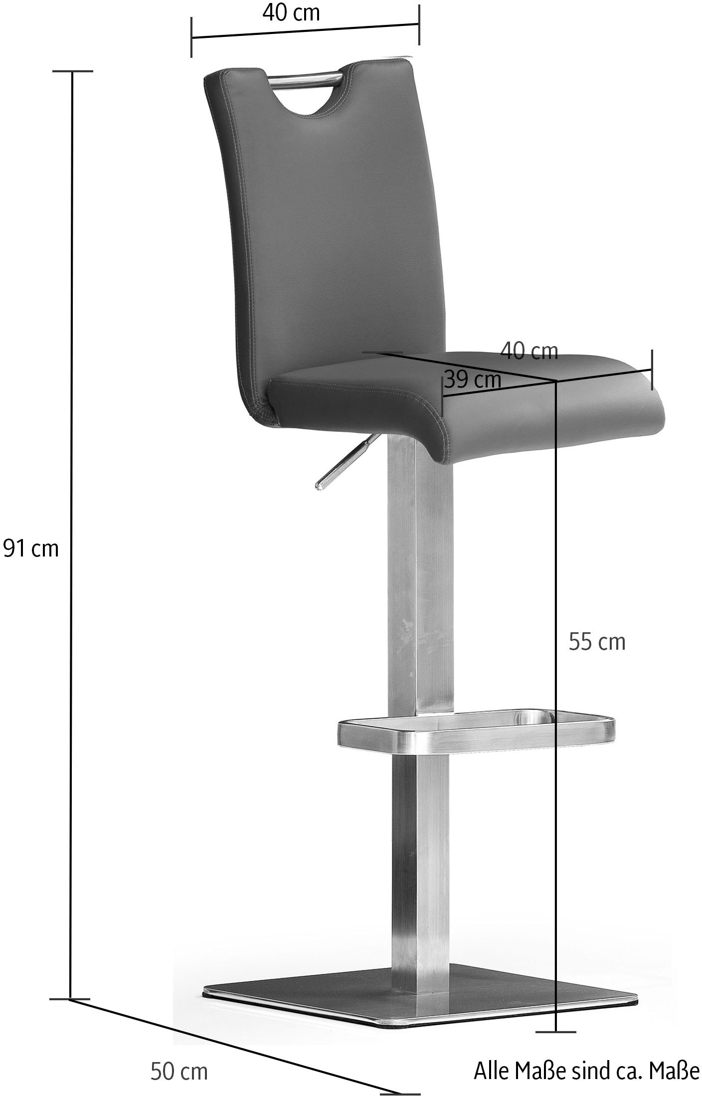 MCA furniture Bistrostuhl »BARBECOOL«, mit Rückenlehne, Bodenplatte eckig, 180° drehbar Sitzhöhe von 55-80 cm