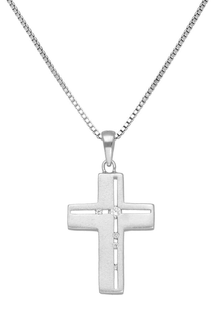 mit Zirkonia Kette »Kreuz, bestellen satiniert«, religiös, mit Glaube, Anhänger bequem Firetti